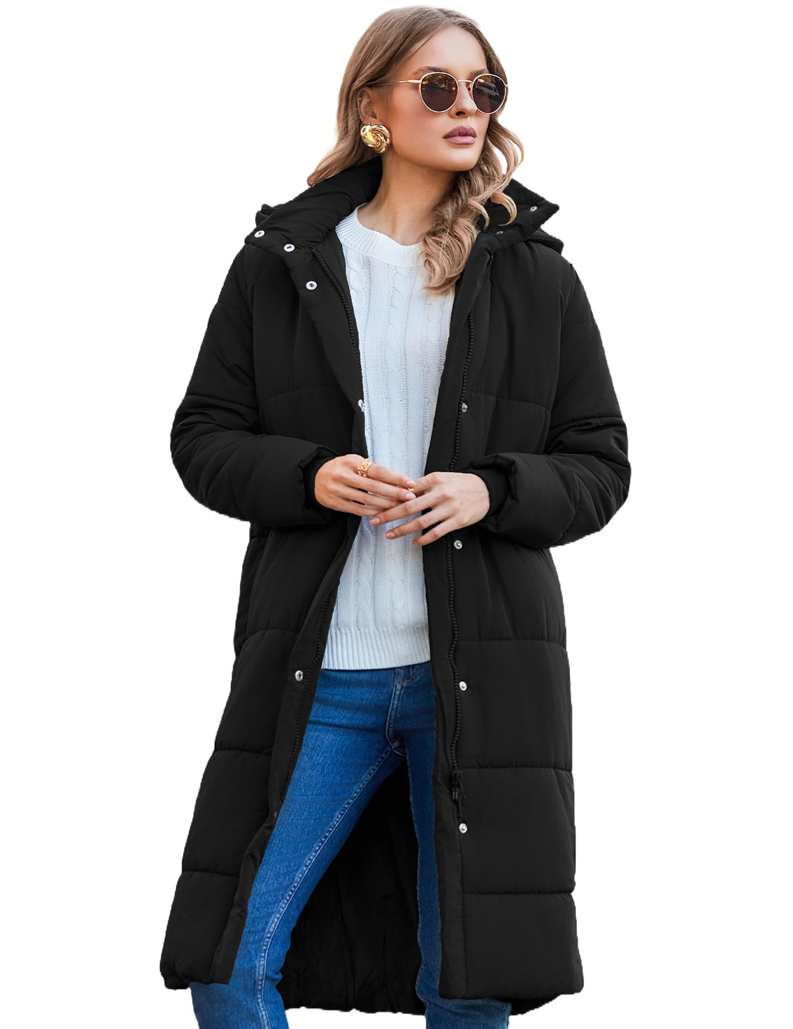 Zeagoo Abrigo de invierno para mujer, chaqueta cálida, chaqueta larga para exteriores con capucha, abrigo acolchado de invierno, parka
