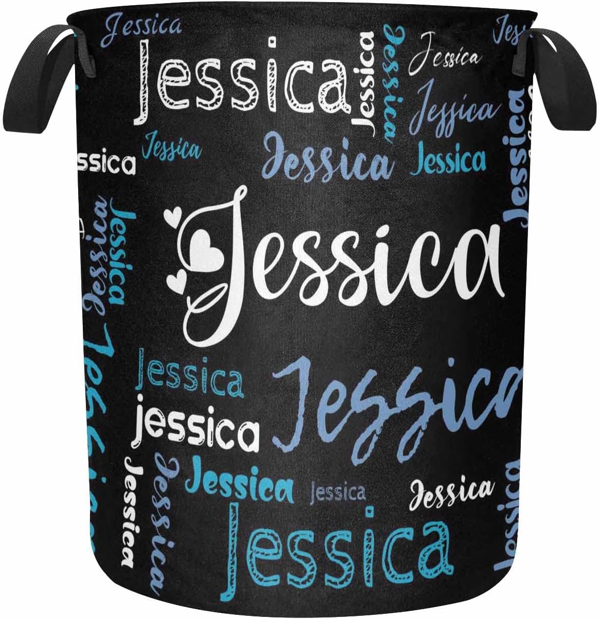 Personalized Name Heart Black Laundry Baskets Cloth Hampers