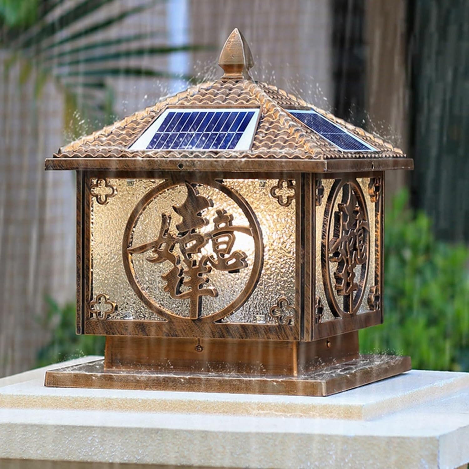 Zewnętrzna lampa filarowa Wodoodporna lampa filarowa solarna Zewnętrzna lampa ogrodowa Oświetlenie kanałowe do dekoracji krajobrazu(Bronze,40CM)