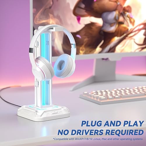 Miniatura 3 de KDD RGB Headset Stand with 9 Light Modes - Controller Holder for Desk - Rotatable Headphone Stand & Detachable Controller Hook for PC Earphone