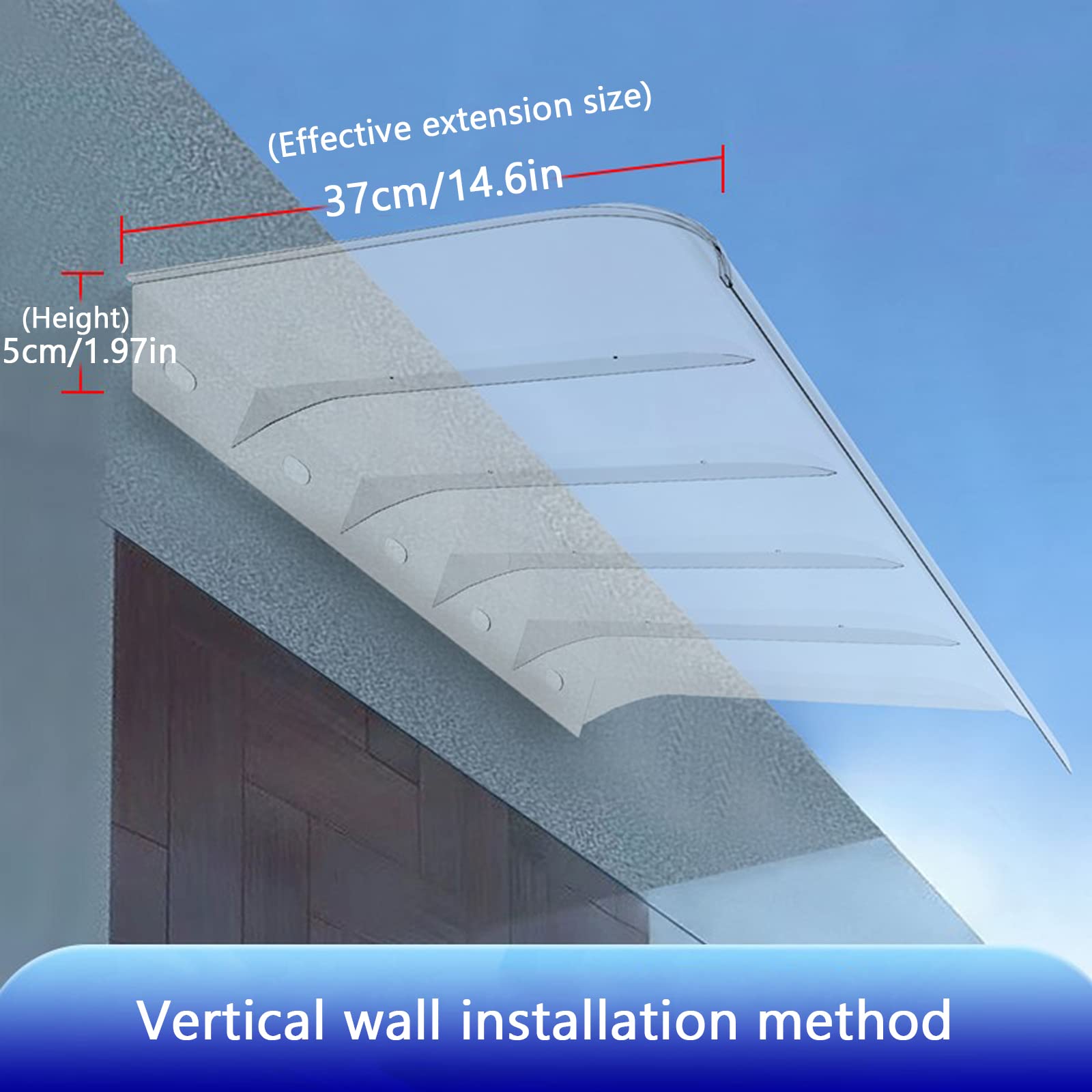 Osłona markizy na okno zewnętrzne, ochrona przed deszczem i śniegiem, przezroczysty poliwęglan, schronienie, na dach, balkon i do ogrodu (rozmiar: 40 x 140 cm / 16 cali x 55 ")