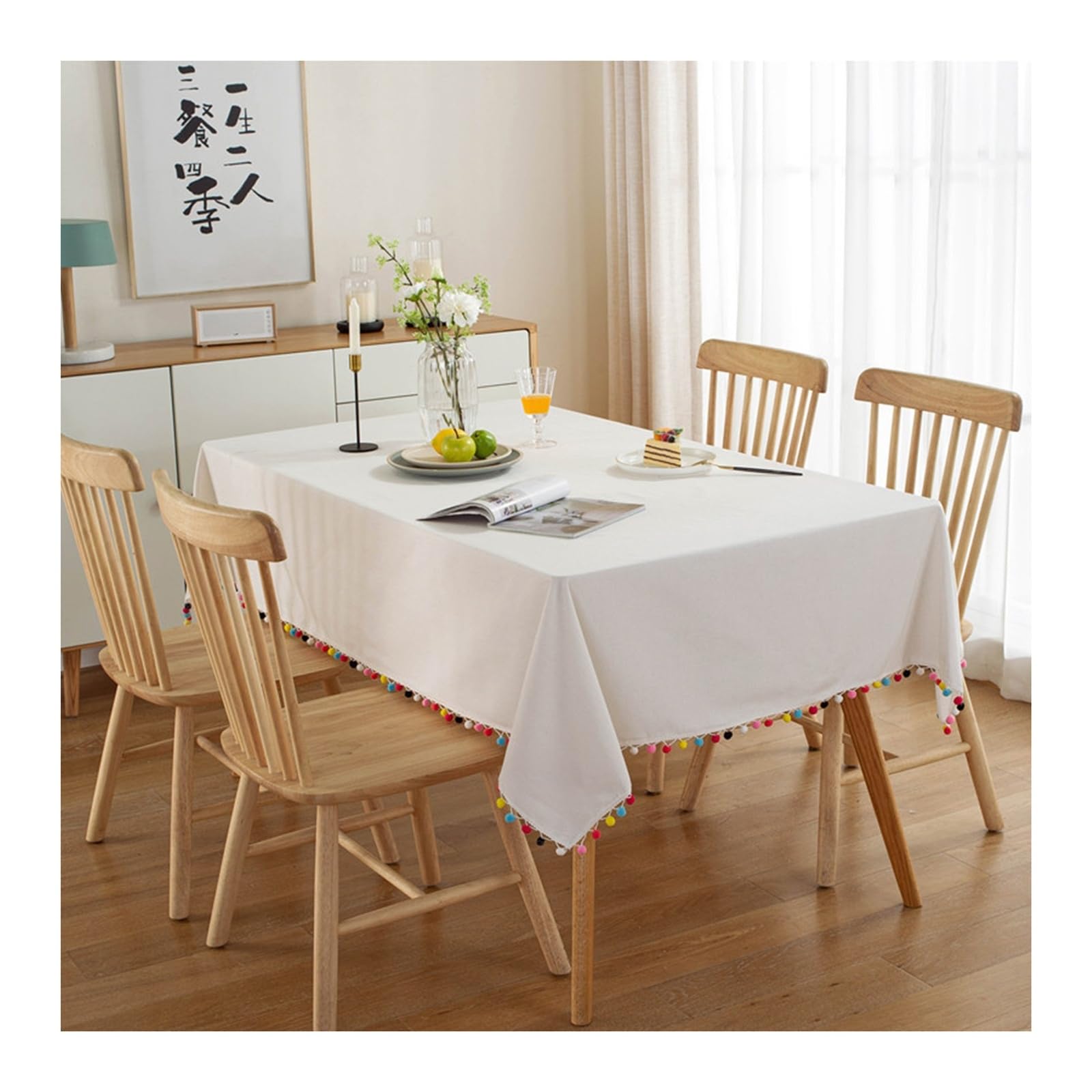 Nappe de table anti tache en coton écru lavable 140x200cm
