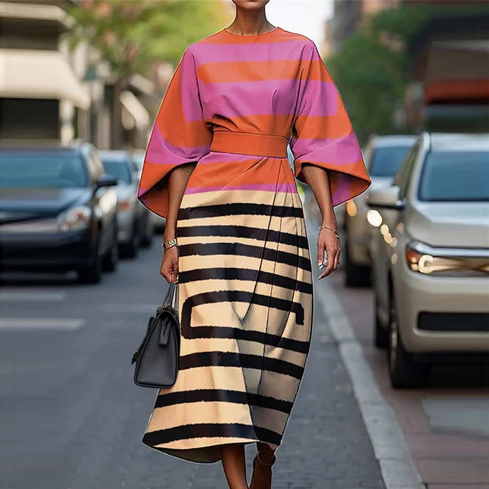 Abito avvolgente da donna, elegante, lungo, bohémien, abito estivo bohémien, maxi abito estivo, leggero e traspirante, maniche a 3/4, abito da spiaggia