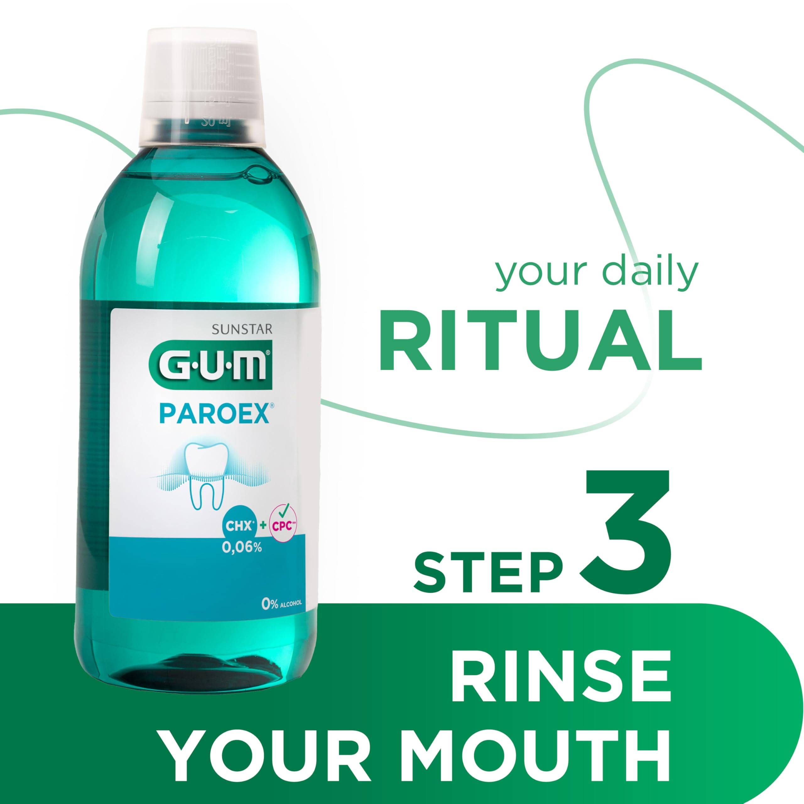 GUM PAROEX 0,06% Pflege- Mundspülung | fortschrittliche Zahnfleischpflege | Zweifach-Antiplaque-System | beruhigt empfindliches Zahnfleisch | alkoholfrei | 12 x 500