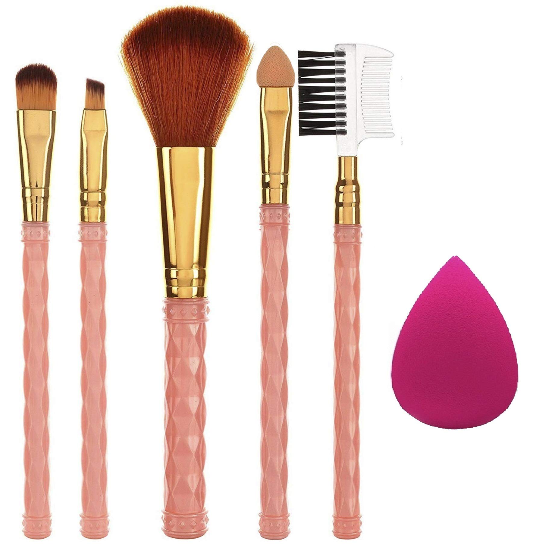 AY Makeup Brush Set of 5 and 1 Makeup Sponge Puff (colour may vary) | Face and Eye Makeup Brushes Set | For Cream, Liquid and Powder Formulation |-picture-36