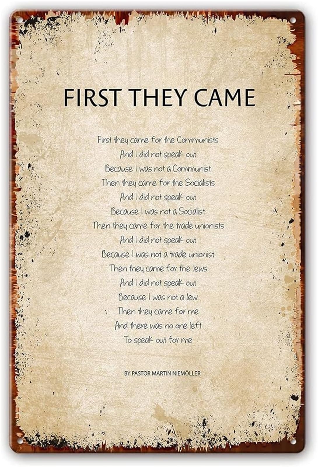 XHAJCSJWGD Retro First They Came Poetry Metal Tin Sign Wall Decor for Living Room Library Man Cave Garage Patio 8 X 12 in