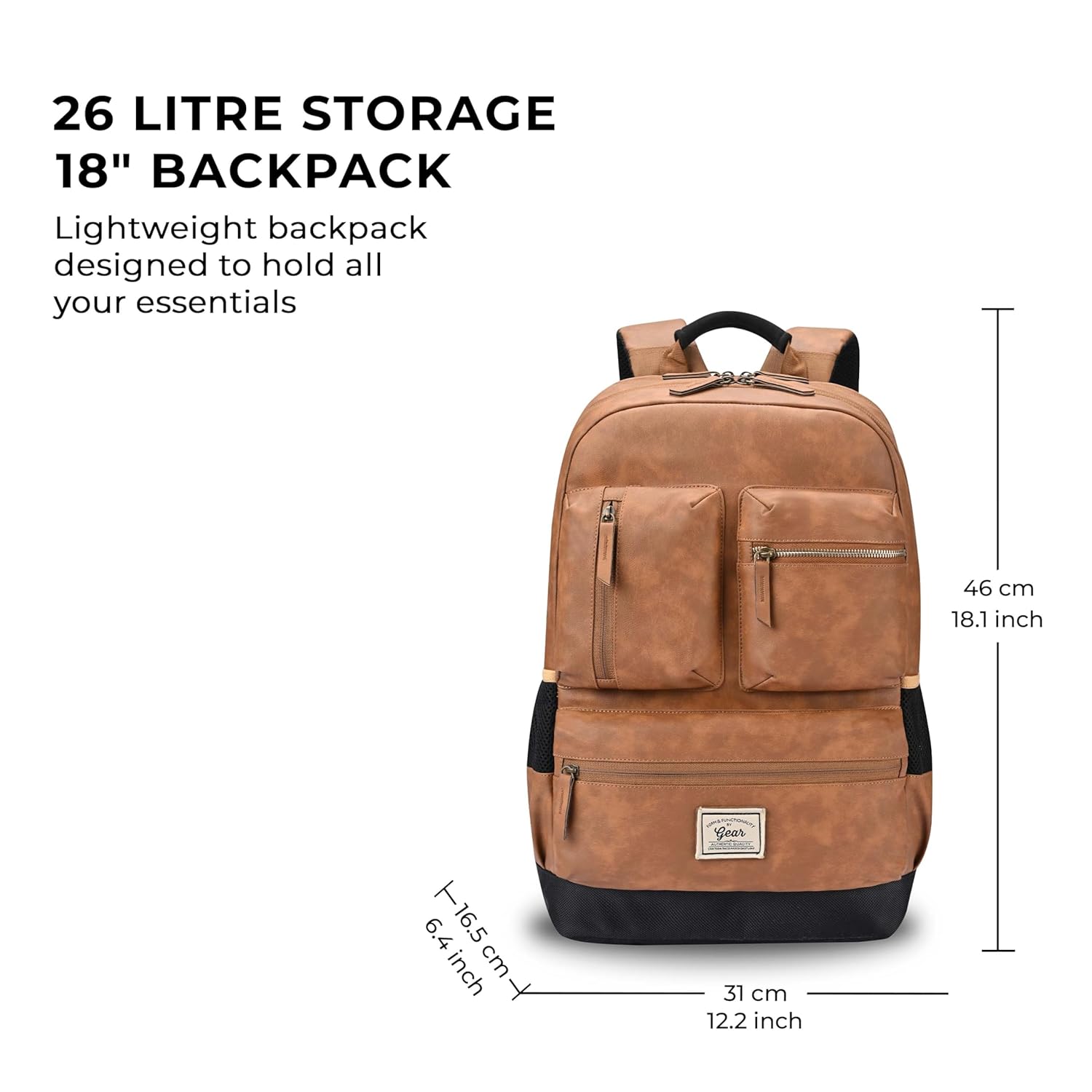Gear Vintage Boxy 18"/26L Medium Faux Leather Water Resistant Laptop Backpack/Casual Bag/Daypack/College Backpack/Travel Backpack For Men/Women (Tan - Navy) 10 71ao83wOrLL. SL1500
