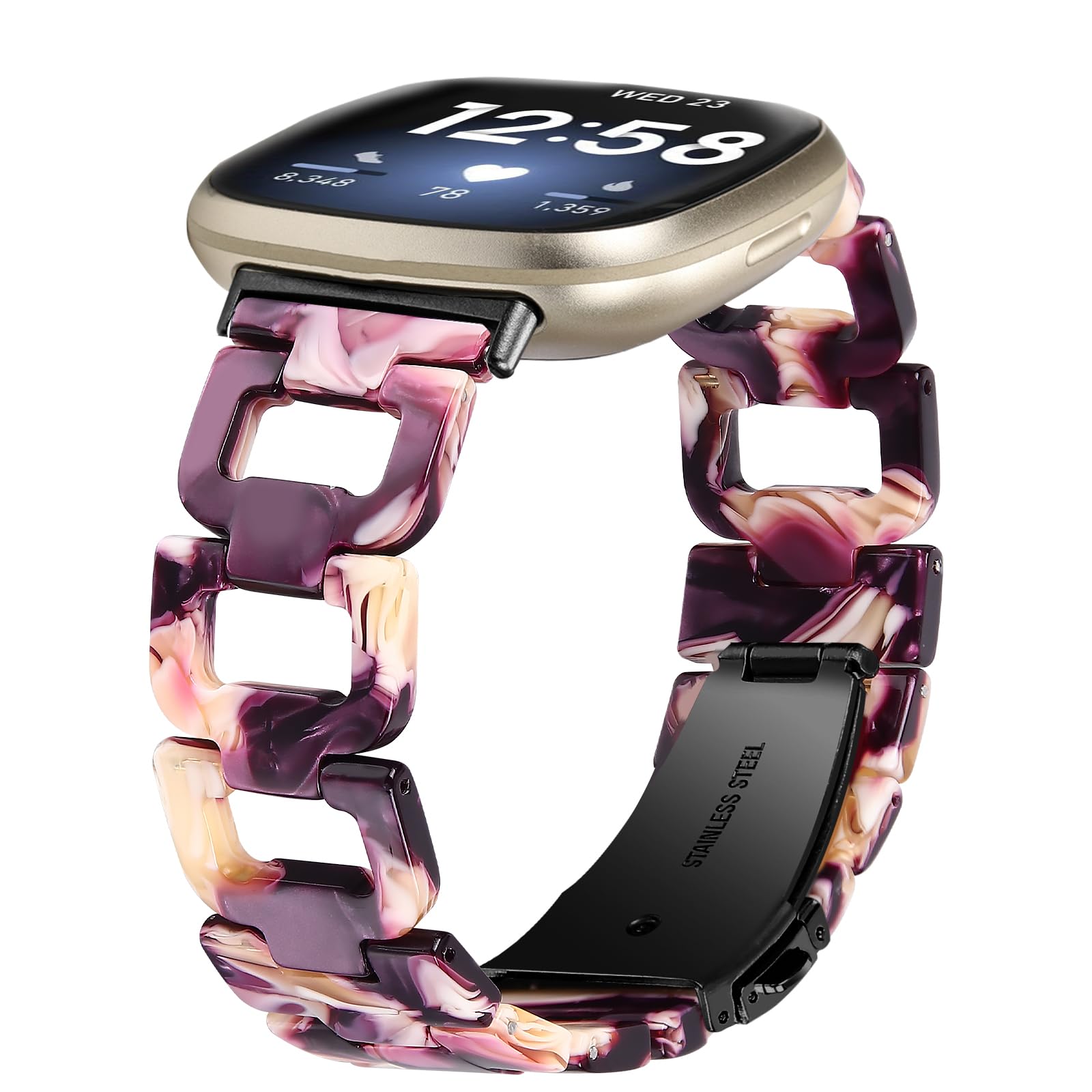 Maucoray Watch Band Compatible for Fitbit Versa 4/Versa 3/Sense 2/Sense Strap, Resin D-Shape Bracelet Replacement Adjustable Wrist Band (J)
