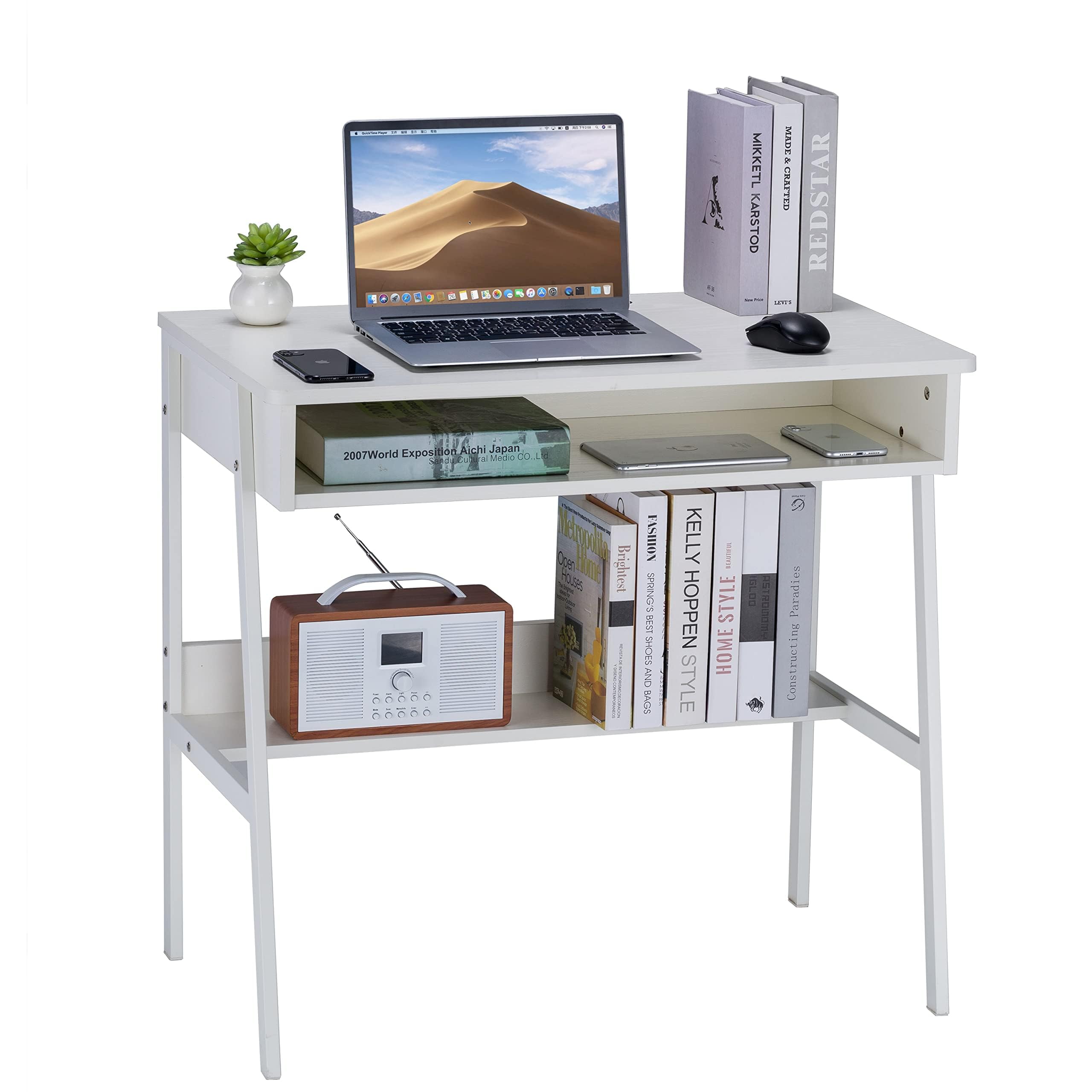 80cm Escritorio para Computadora Escritorio Pequeño con Almacenamiento de Madera en Esquina Mesa de Escritura Estudio Estación de Trabajo para Juegos Mesa Dormitorio Blanco