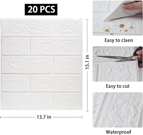 Miniatura 5 de WAPANE Papel tapiz de ladrillo 3D autoadhesivos, paneles de pared 3D, papel tapiz extraíble, impermeable, espuma de polietileno, pintable, para