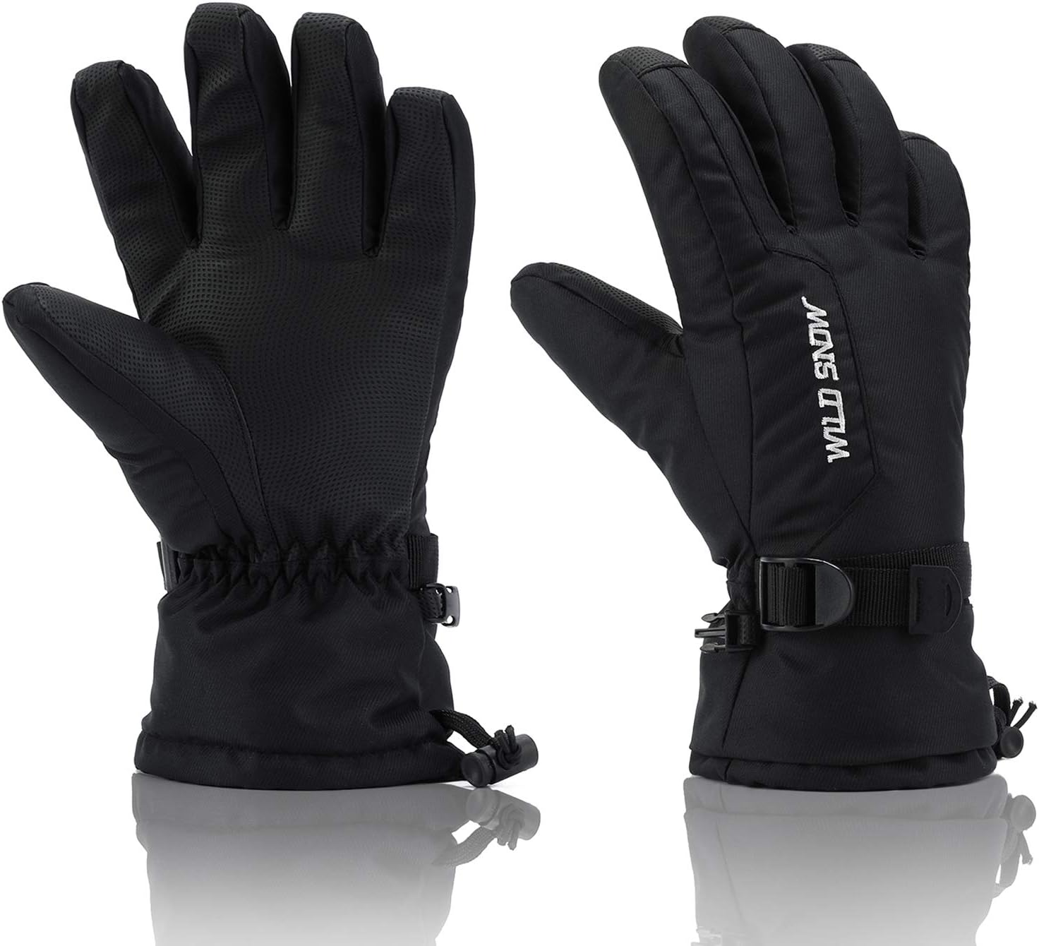 Ski Gloves, 100% Waterproof Warm Winter Snow Gloves for Mens, Womens, and Kids(Gloves Black-M)