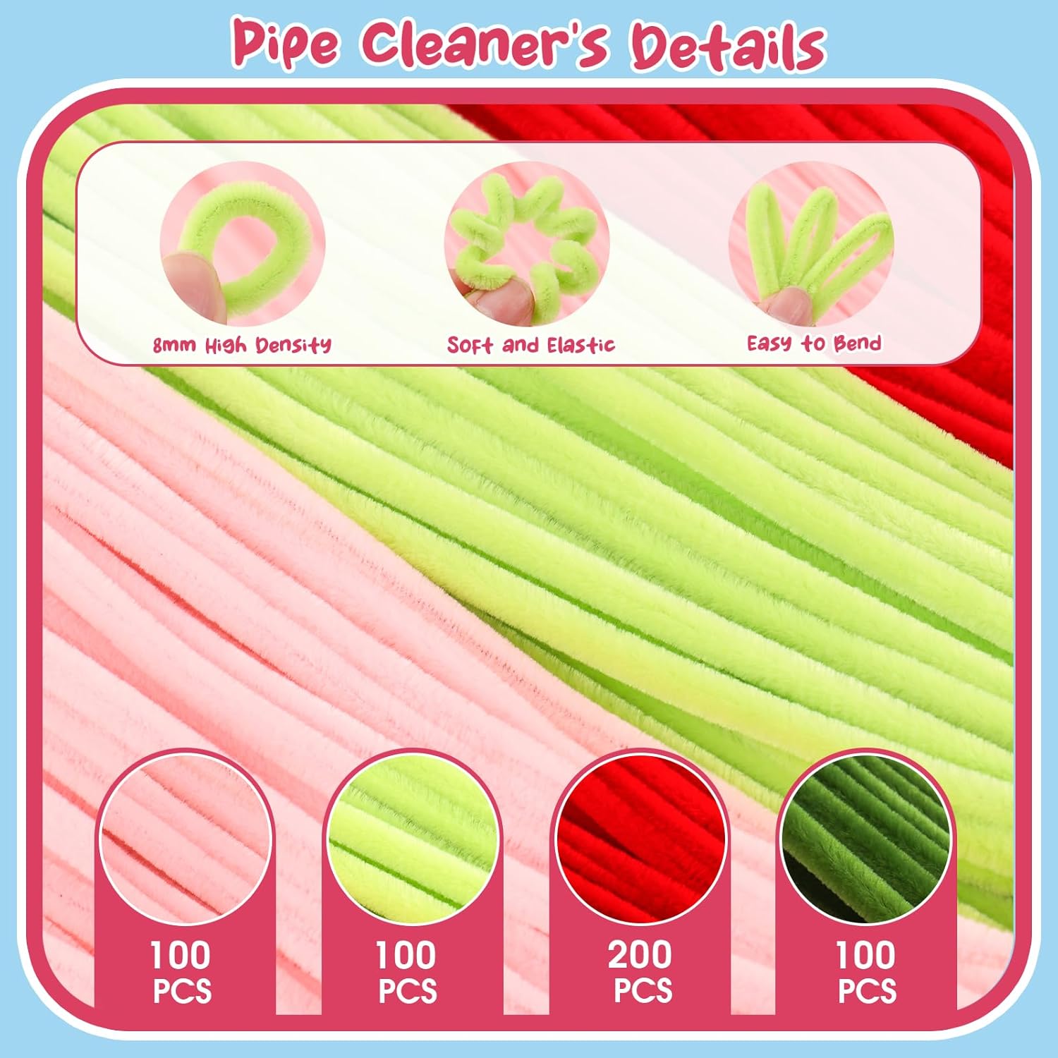 645Pcs Pipe Cleaners Crafts, Pipe Cleaner Carnations Flower Kit with Instructions, Hot Melt Gun & Floral Wires, 4 Colors Chenille Stems to DIY Flowers for Mother's Day, Holiday Gifts & Home Decors