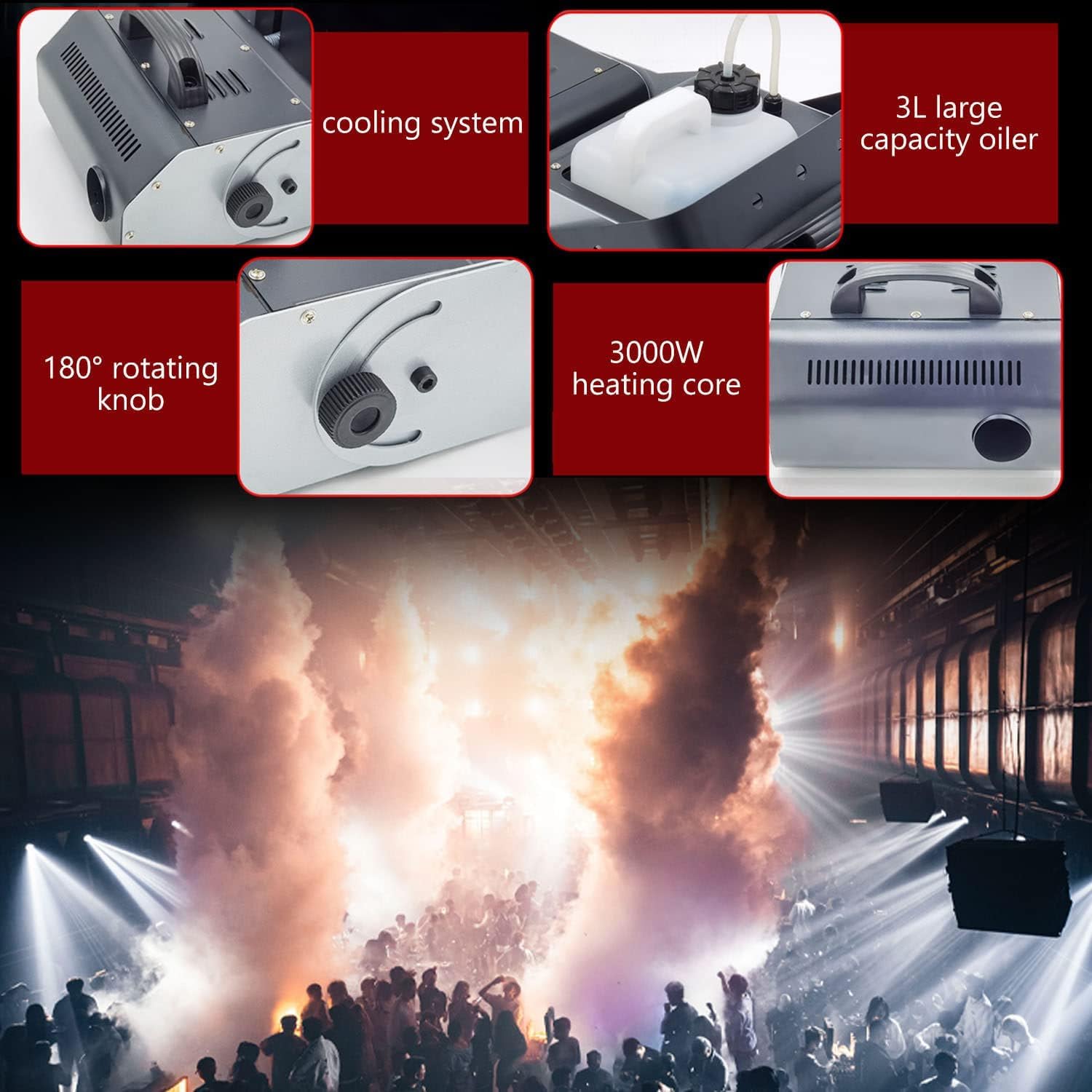 Maszyna do mgły 3000 W ze zbiornikiem 3 l – regulowana kątownica do dyskoteki, DJ-a, imprezy, sceny, wesela