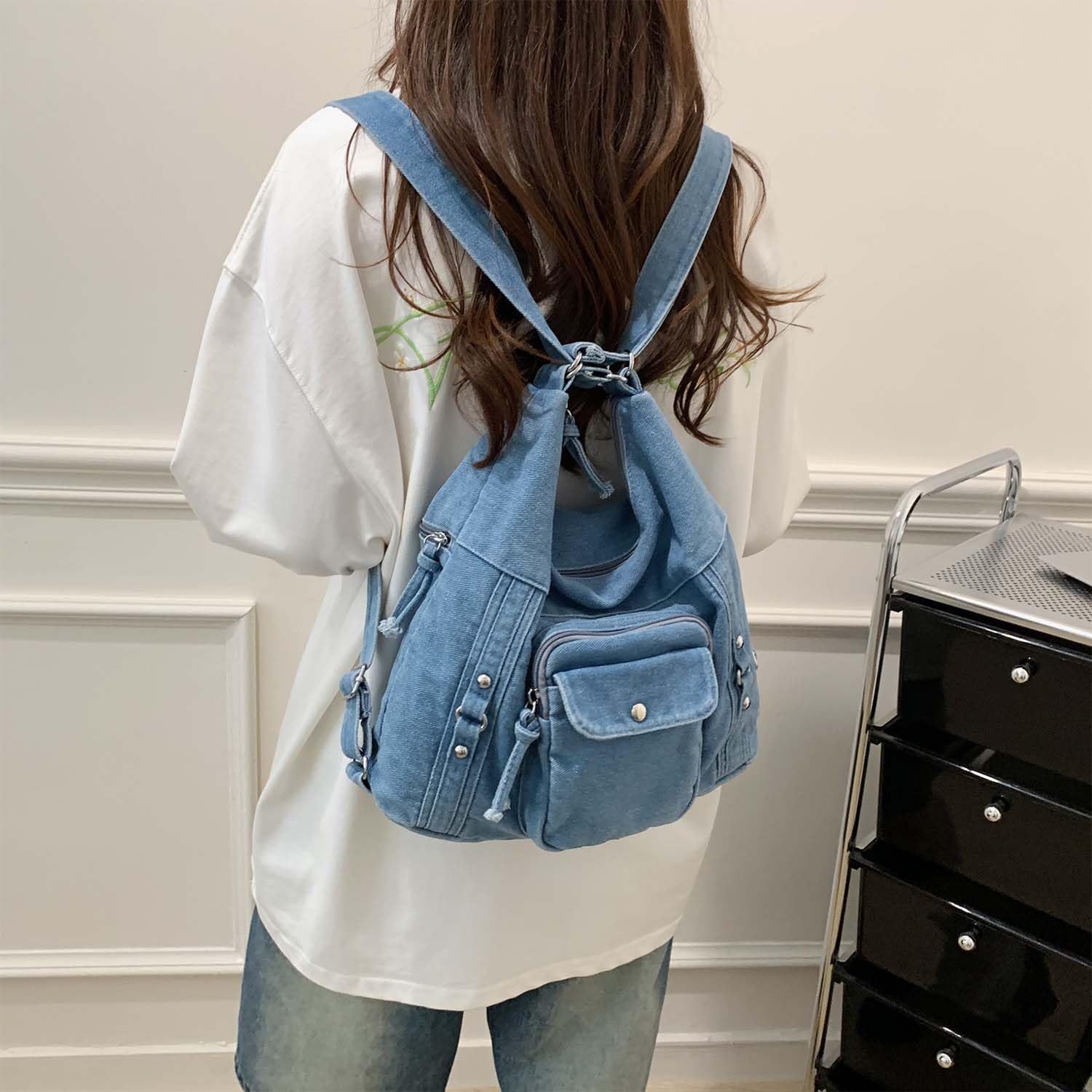 Borsa hobo da donna in denim, borsa a tracolla multidirezionale borsa a