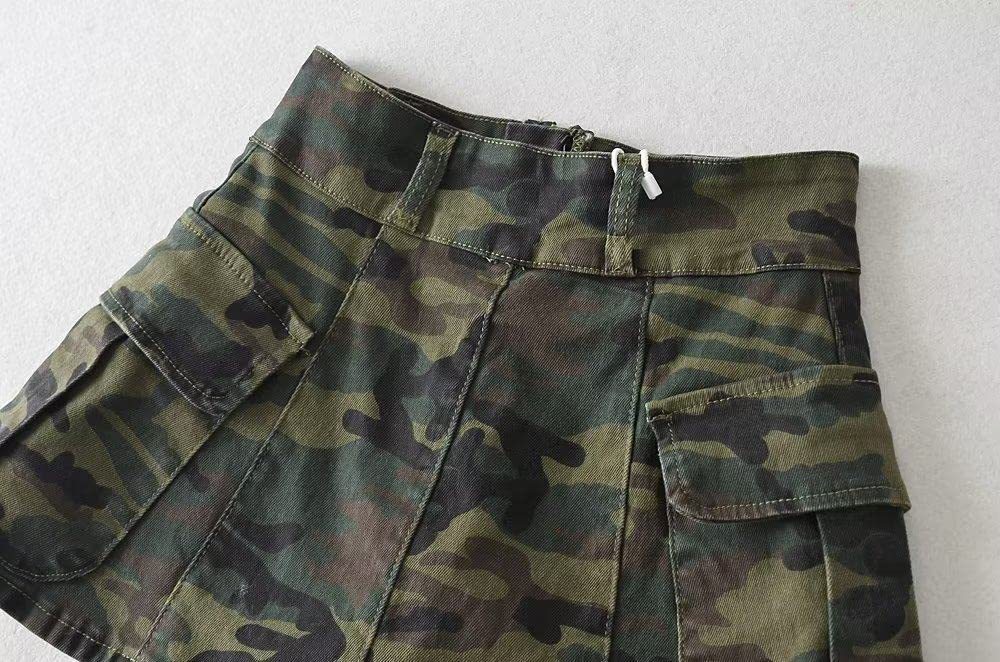 Rock Damen,Damen-Minirock Armeegrün Hüftumwickelter Cargorock Mode Reißverschlusstasche Schlanker A-Linie Gerüschter Rock Mit Hose Lässiger Kurzer Rock Für Mädchen Damen, Xs