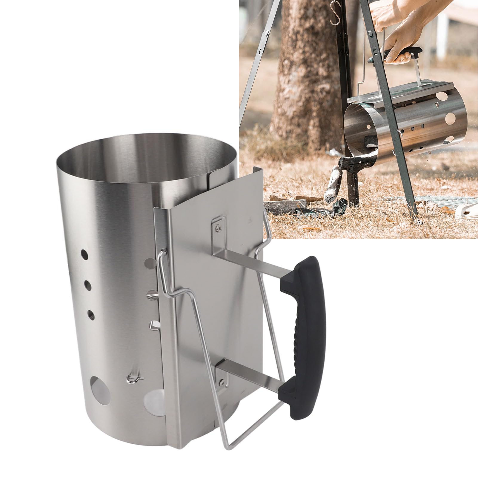 Portable Stainless Steel Chimney Starter Barrel, Efficient Fire Starting, Lightweight & Portable, for Barbecue Camping Picnic