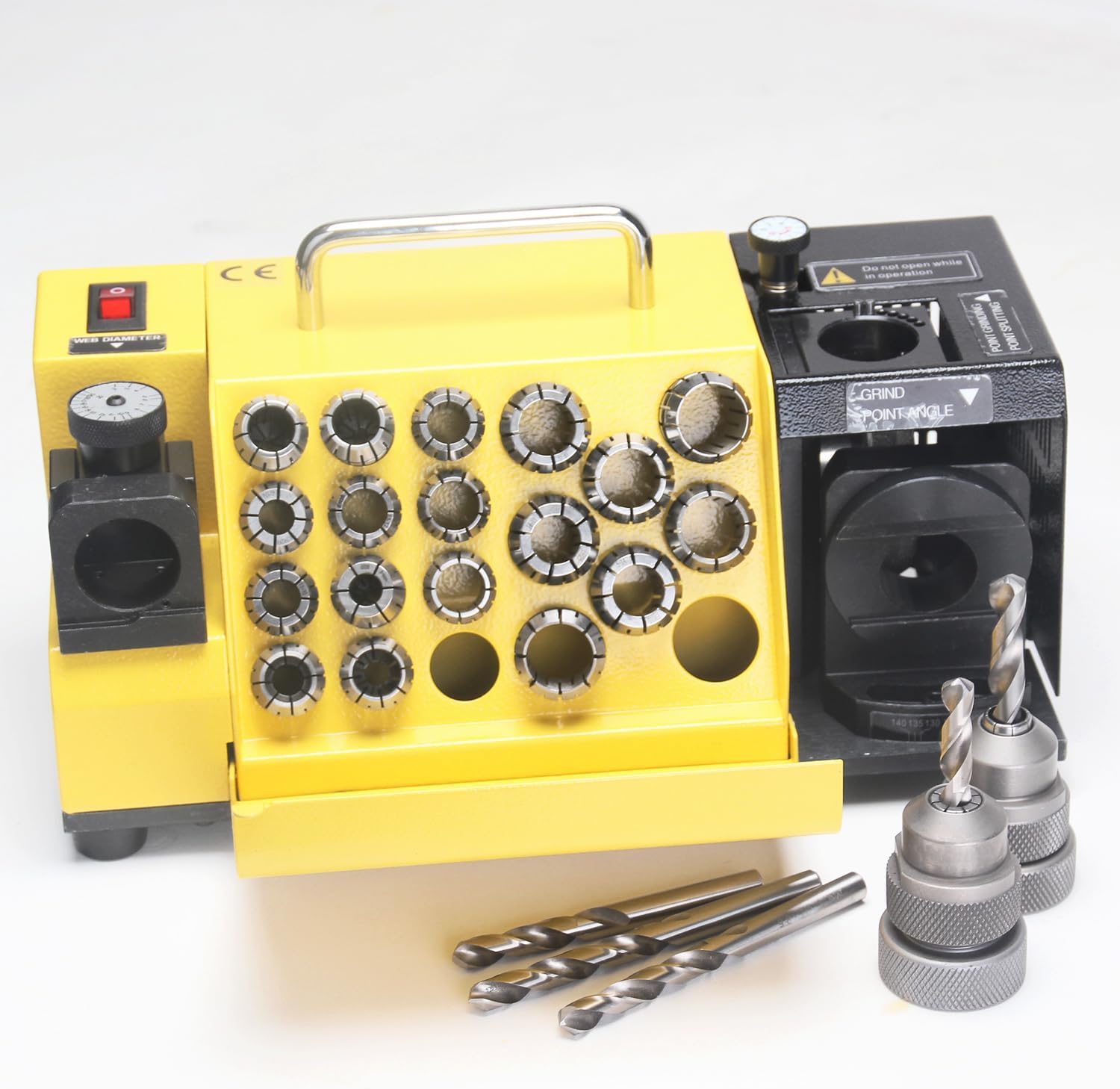 Drill Bits Sharpener, 3-20mm Grinding Machine, Lip Relief Angle & 95°-135° Point Angle Adjustable Drill Bit Re-Sharpener, Portable Sharpening Machine with 18 Collets, MR-20G