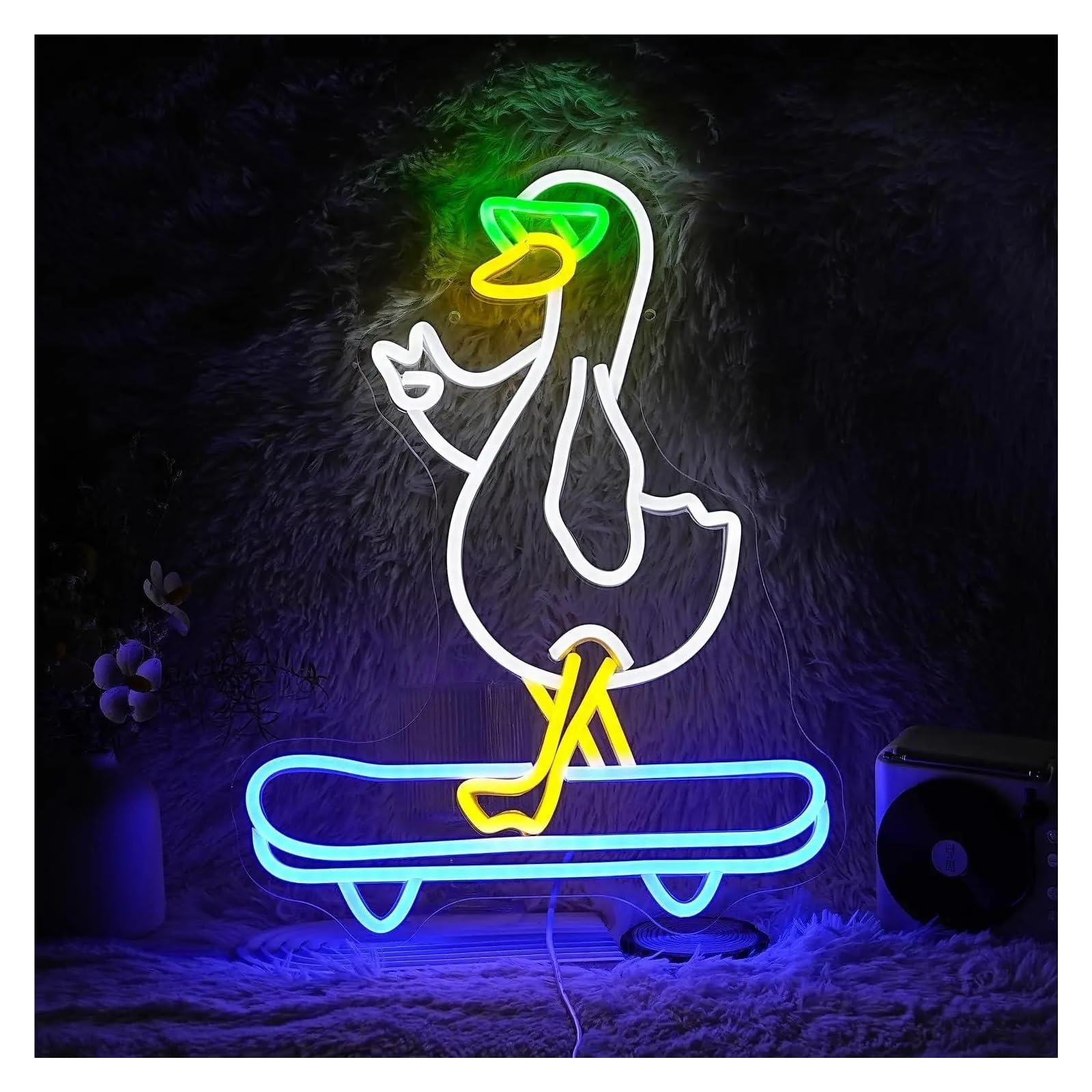 Decoración Lámparas Letrero De Neón De Pato Gafas De Monopatín Luz LED De Pato Decoración De Pared Para Sala De Niños Sala De Juegos Cumpleaños Para Niños Y Niñas 29cmx38cm