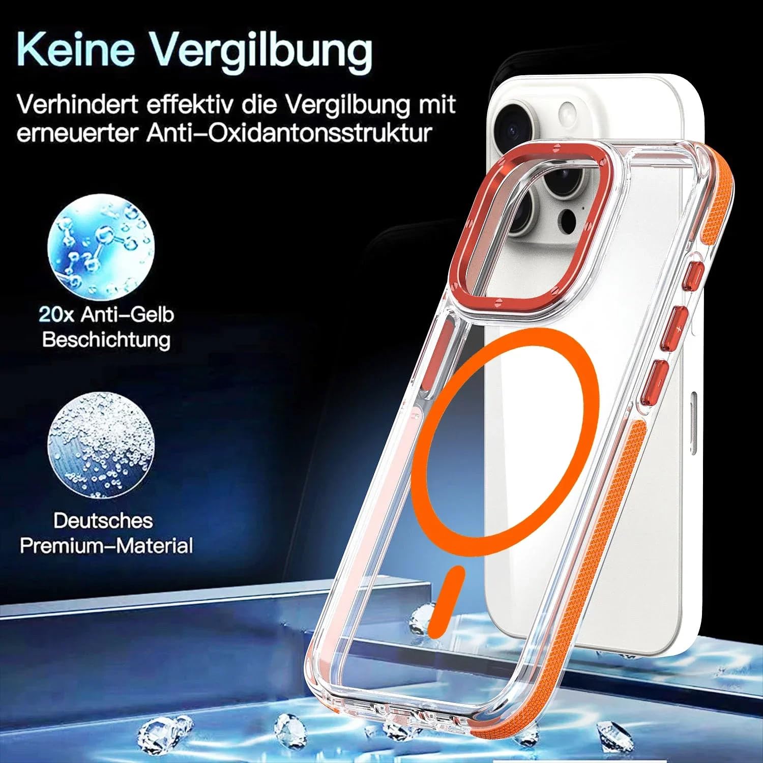 Custodia trasparente di lusso antiurto con ricarica wireless per iPhone 15 Pro e chiusura magnetica (per iPhone 15 Pro/VIOLA)
