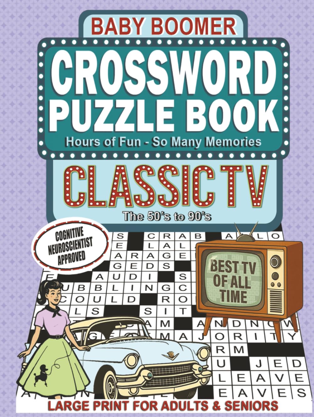 Livre de mots croisés vintage spécial séries télévisées d'autrefois pour seniors