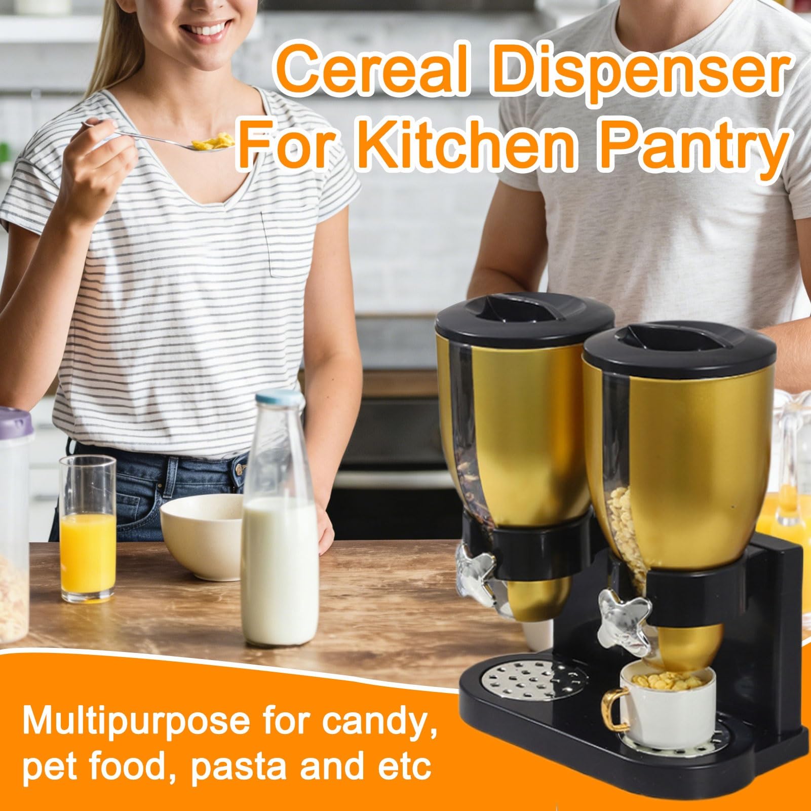 Dispenser per cereali da cucina, contenitore per alimenti secchi con supporto per caramelle, noci, cereali, snack, capacità 7 l, soluzione organizzativa per controsoffitto