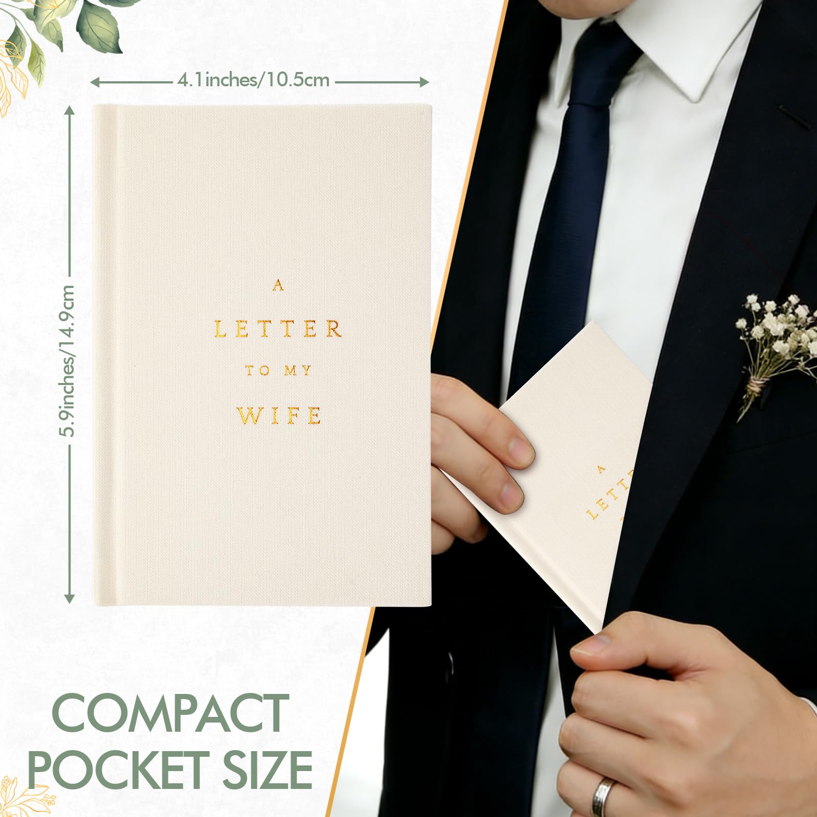 Juego de 2 libros de votos de boda para él y ella, idea de regalo para novia o novio, lámina dorada, 80 páginas a rayas, regalo esencial para invitados recién comprometidos (marfil)
