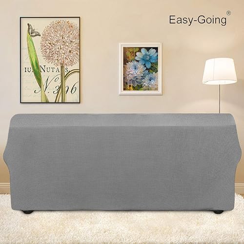 Vista 514 de Easy-Going - Funda elástica para sofá biplaza, 1 pieza, suave, con parte inferior elástica, protector para niños, tela jacquard de elastano y Gris