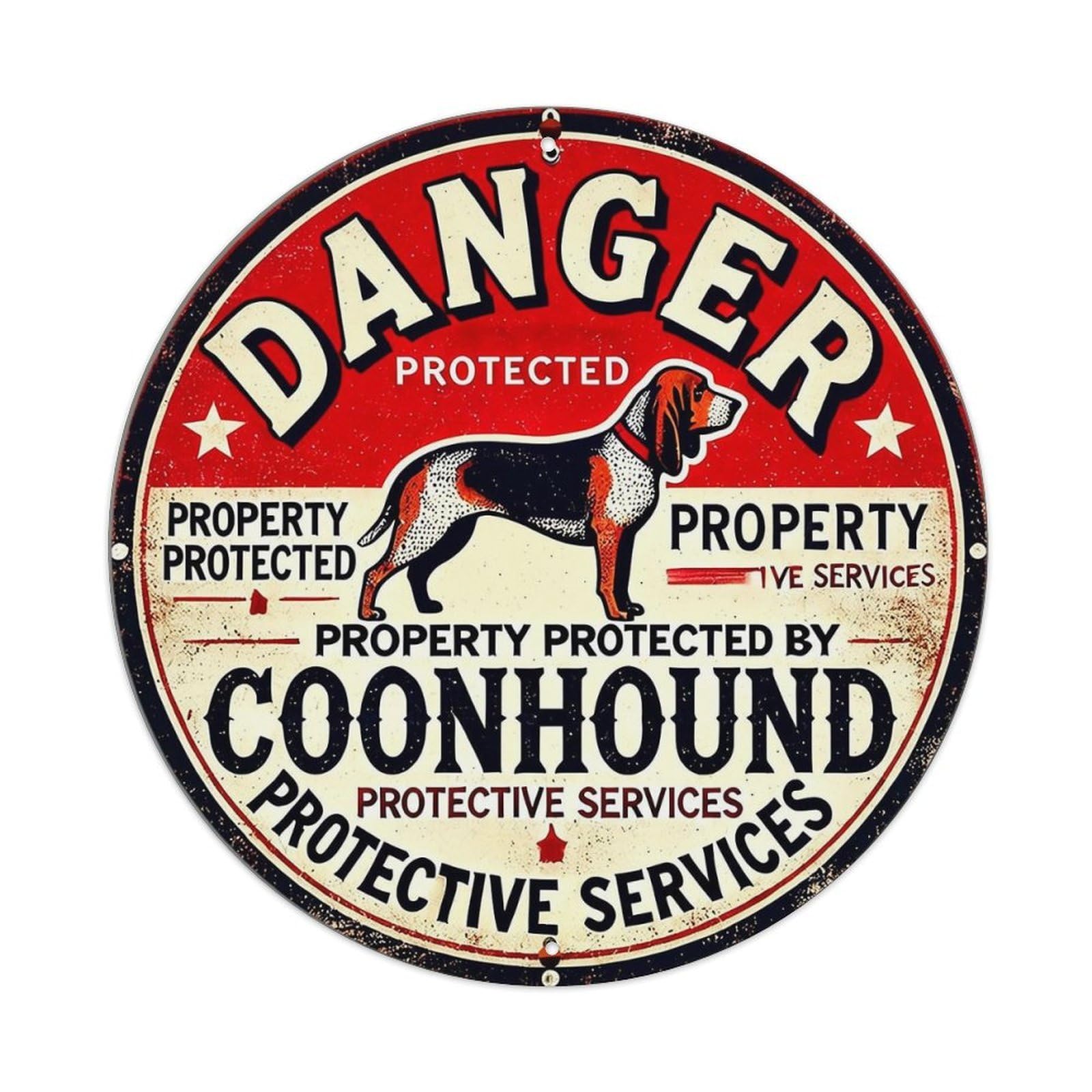Danger Protected By Coonhound Sign Tin Sign Metal Poster Vintage Metal Signs for Home Man Cave Bar Cafe Kitchen laundry room Wall Decorations 8x8 inches