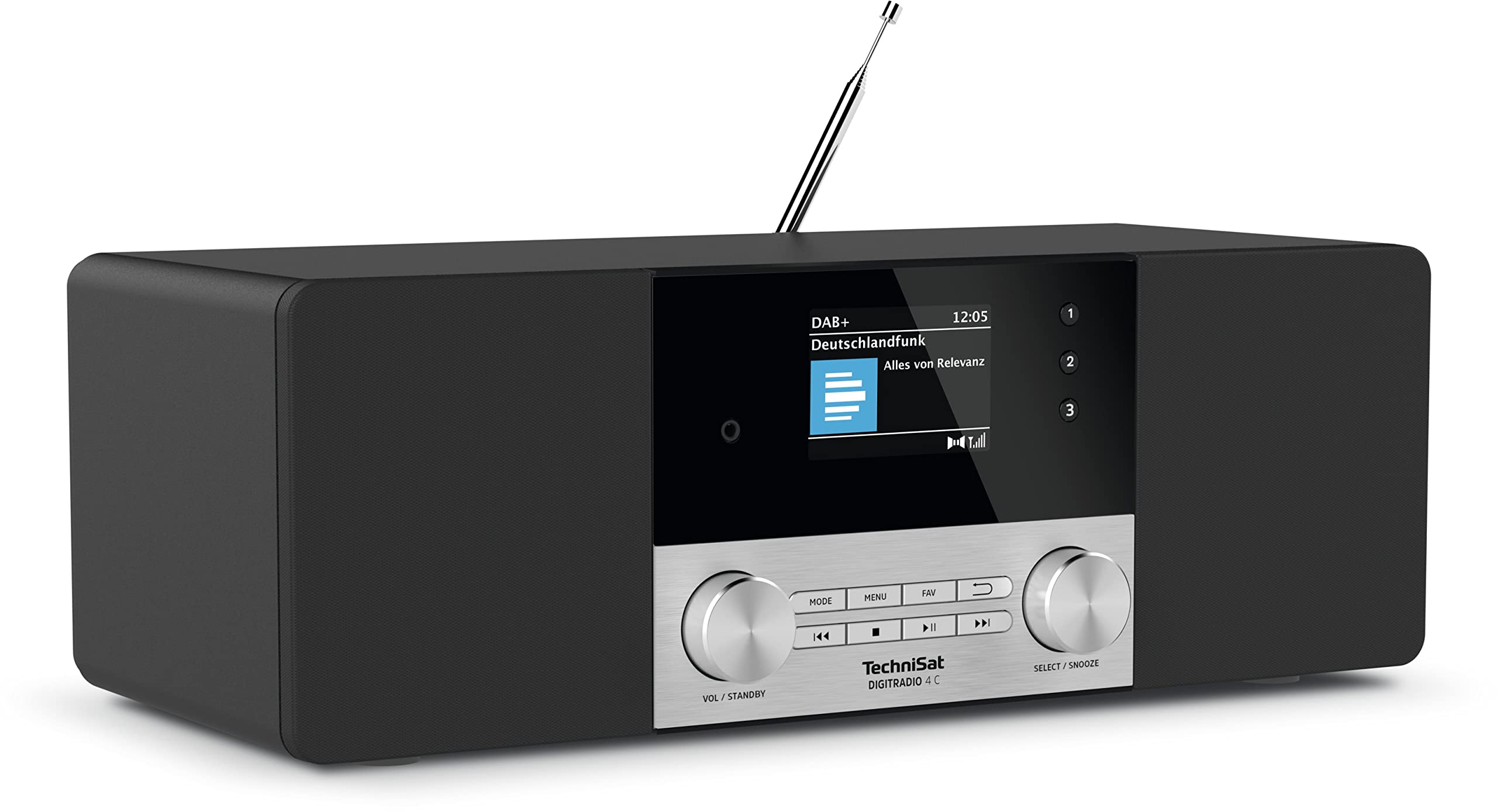 TechniSat DIGITRADIO 4 C - Radio numérique stéréo (Dab+, FM, écran Couleur, Streaming Audio Bluetooth, Prise Casque, entrée AUX, Radio-réveil, écran OLED, 20 Watts RMS, Haut-Parleur Elac) Noir