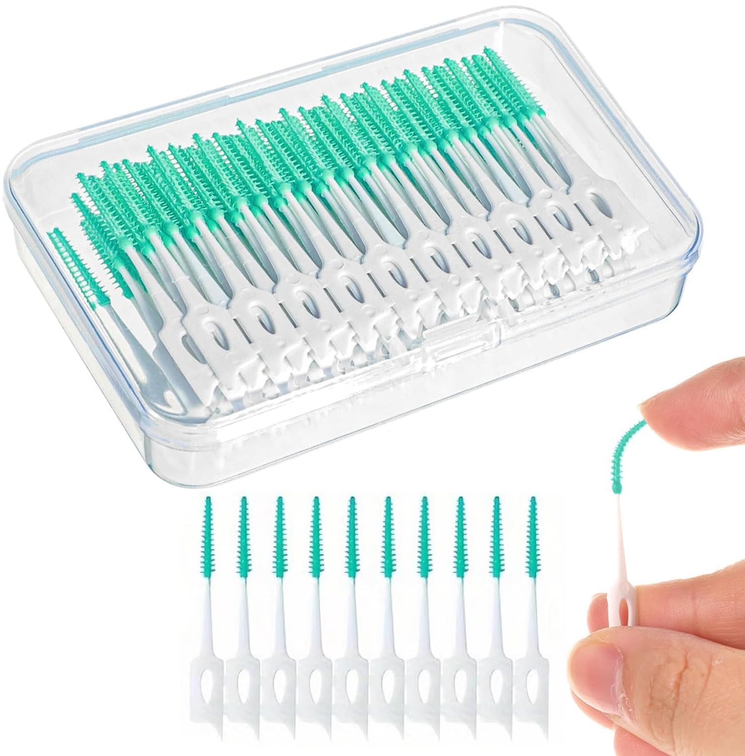 220 Pieces Interdental Brushes, Silicone Dental Brushes Blue Tooth Floss Picks for Braces Oral Cleaning, Green, 1 count (Pack of 220)
