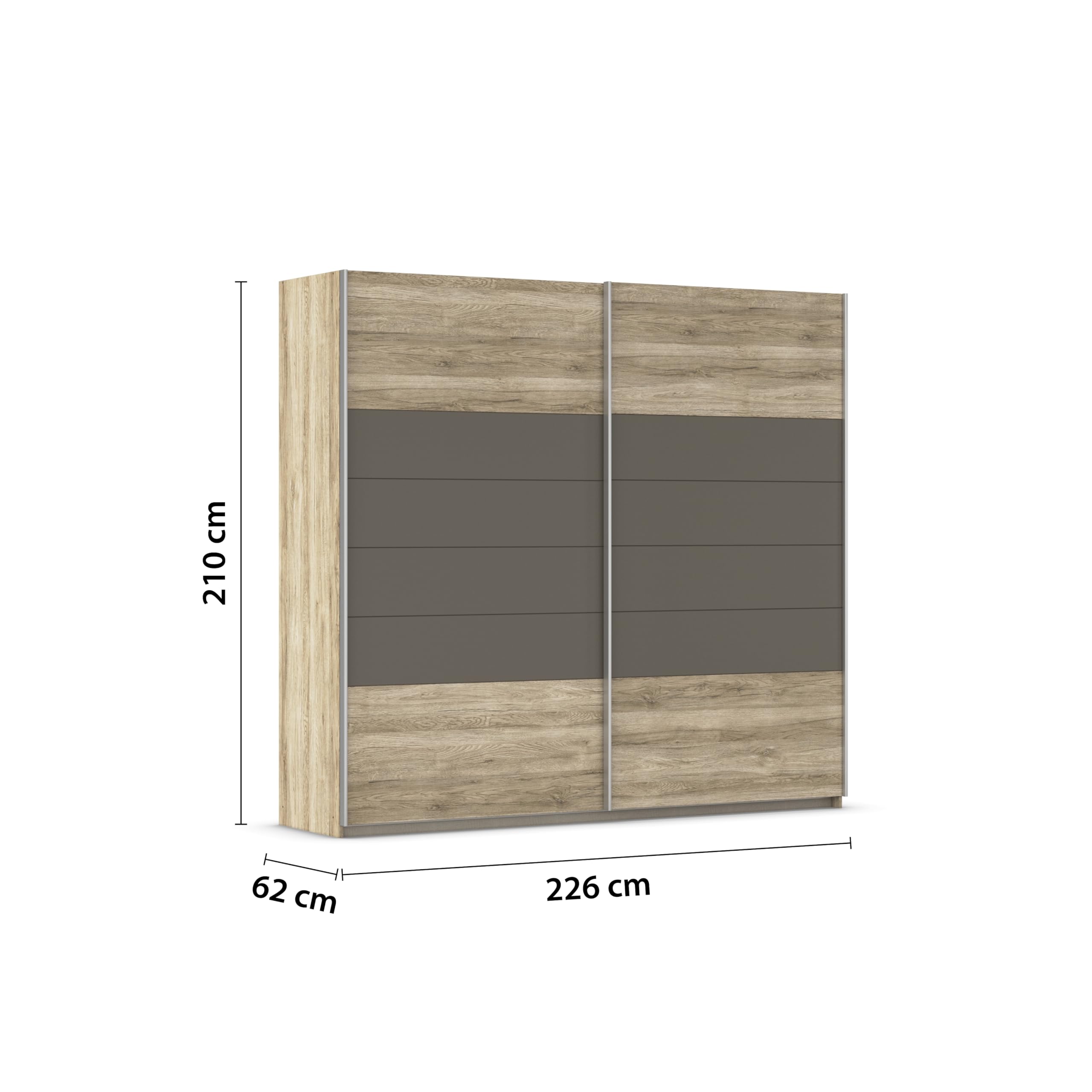 Rauch Möbel Barcelona Schlafzimmer, komplett, bestehend aus 1 Bett 160x200cm, 1 Nachttisch-Paar 50x38x37cm, 1 Schwebetürenschrank 226x210x62cm, Farbe Eiche Sanremo Hell mit Absetzung in Lavagrau
