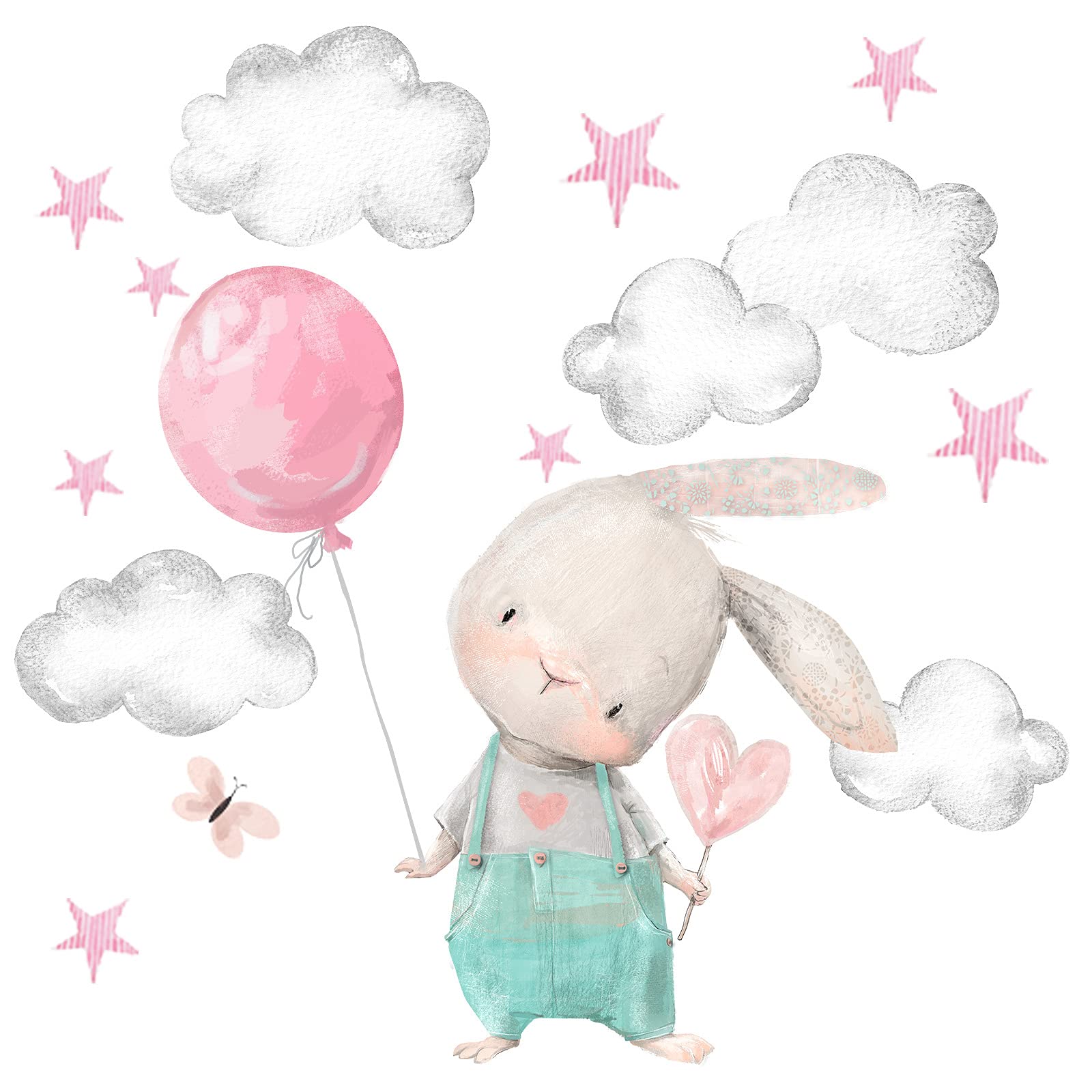 Décoration murale salle de jeux bébé | Grand sticker lapin Little Deco rose et menthe
