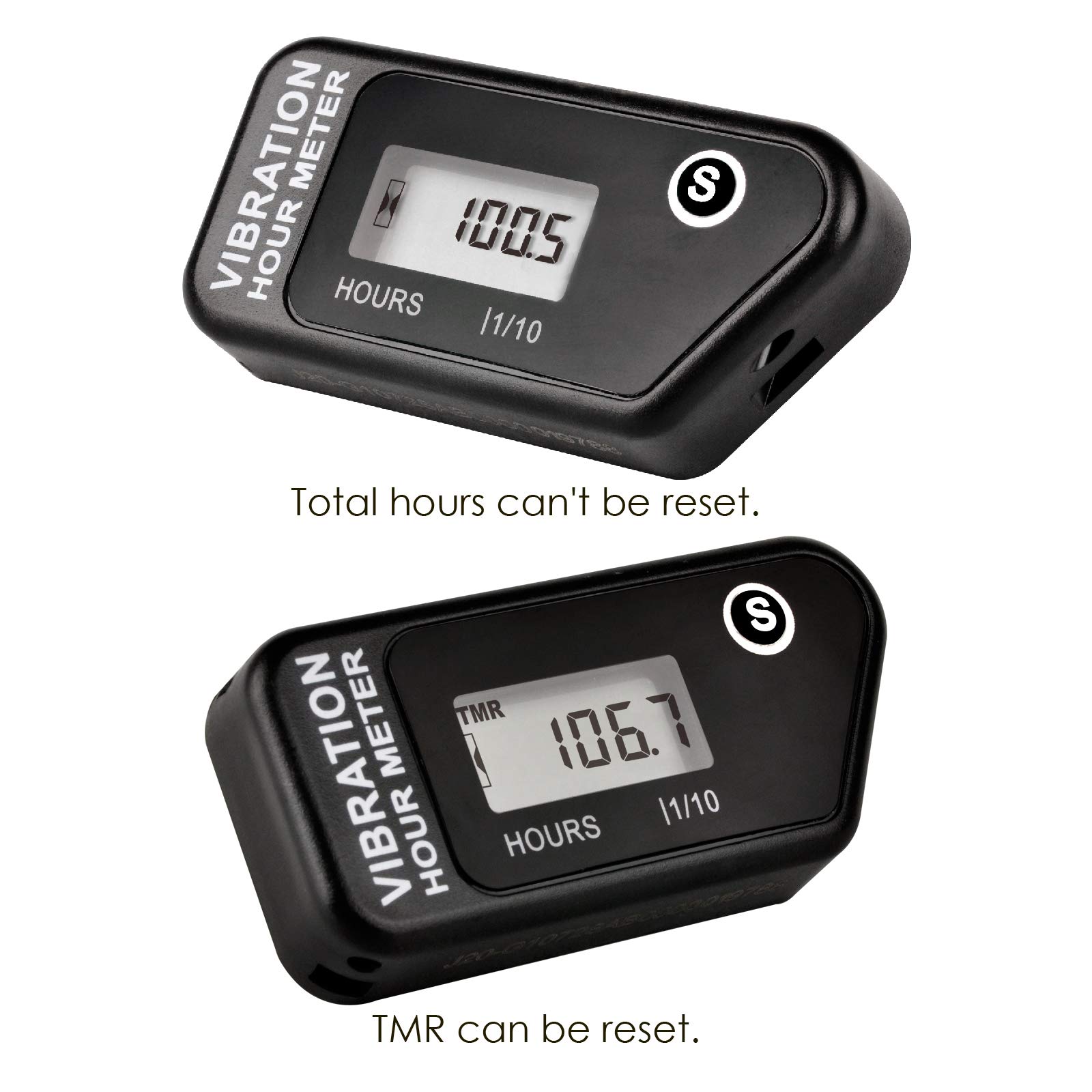 Jayron HM016C-BK-C1-NEW Vibration numérique sans fil Hour Meter étanche pour générateur d'air compresseur d'air hors-bord moto Fraise à souche d'arbre Tondeuse à gazon Noir