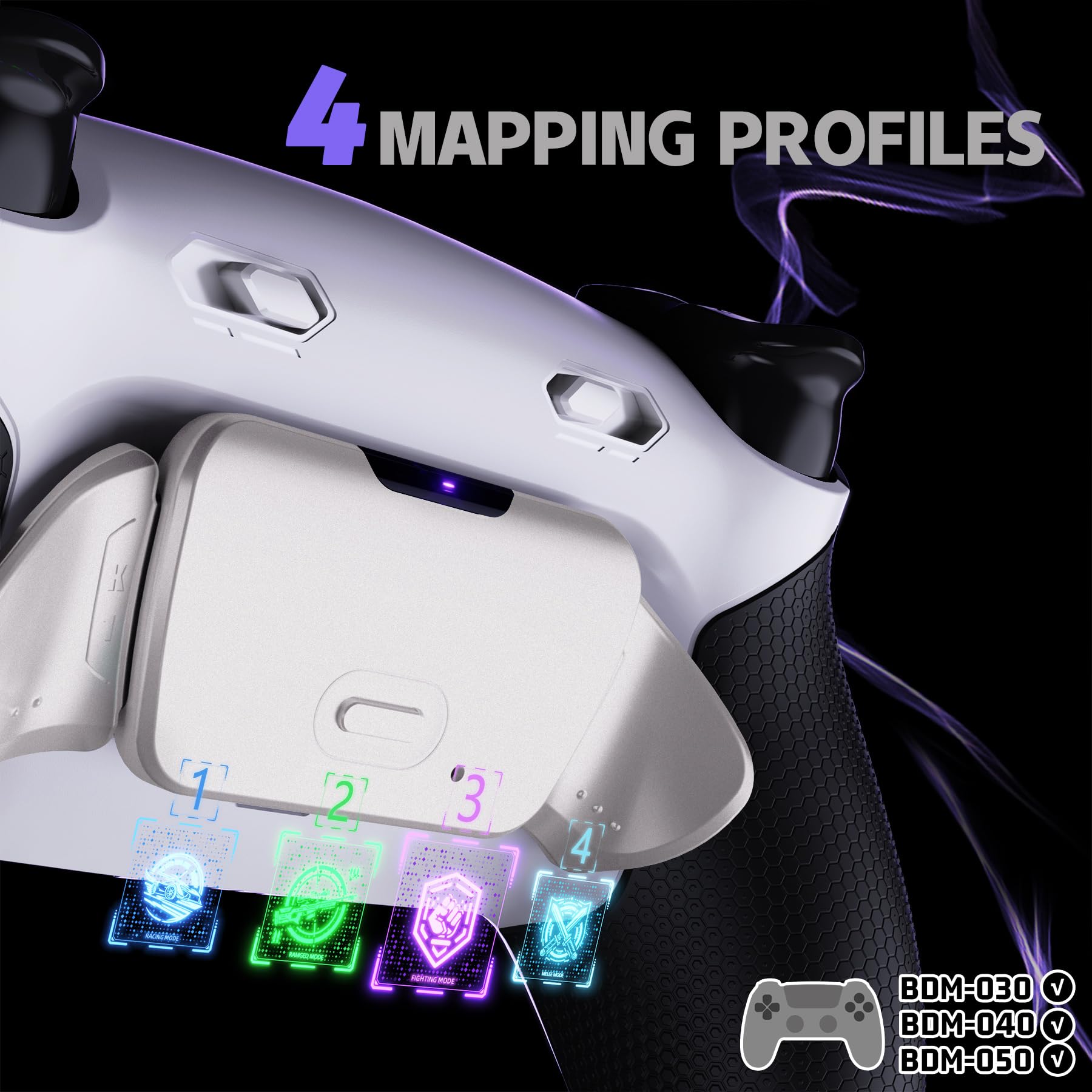 eXtremeRate RISE Plus MAX RMB Remap Kit con Clicky Kit para ps5 Modelo BDM-030/040/050 Tope Gatillos & Goma Grip Carcasa Trasera & Botones Metálicos Remapeables para ps5-SIN Mando(Blanco Negro)