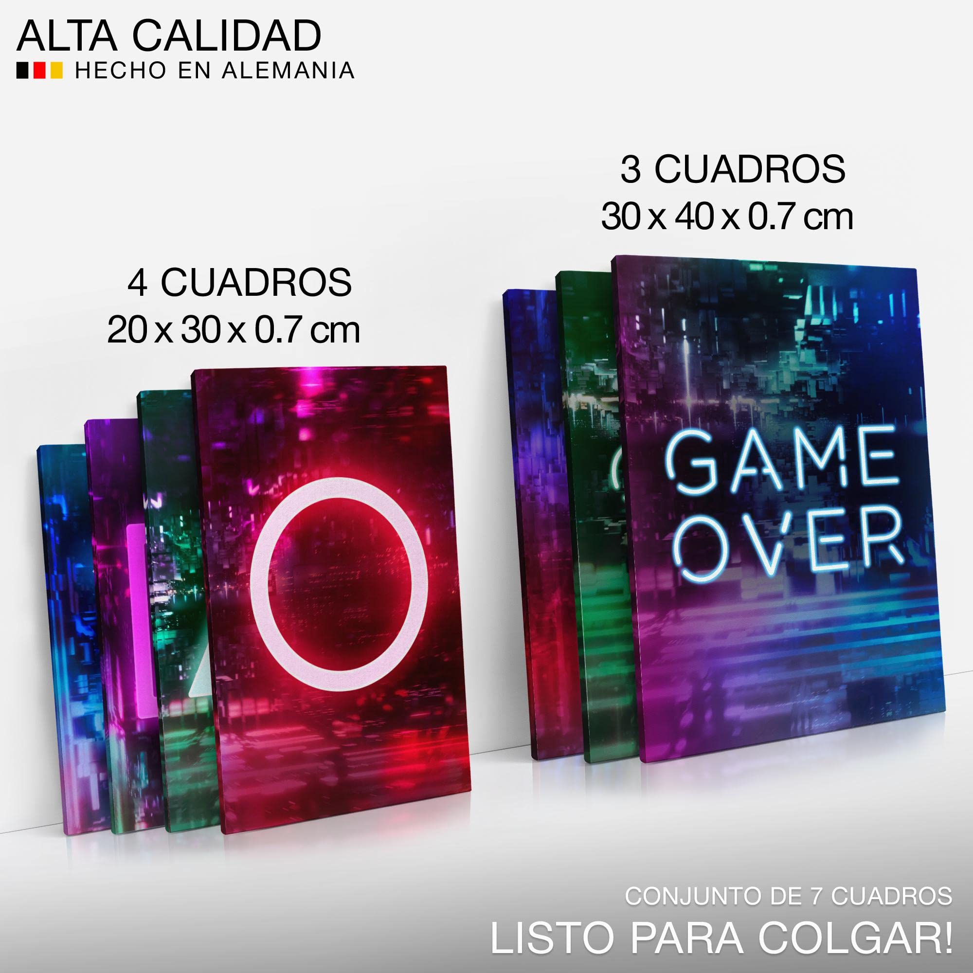 Novart Set Cuadros Decorativos - COMPLETAMENTE LISTO PARA COLGAR - Imágenes - Game Console Gamer - 7 Partes - N021371a