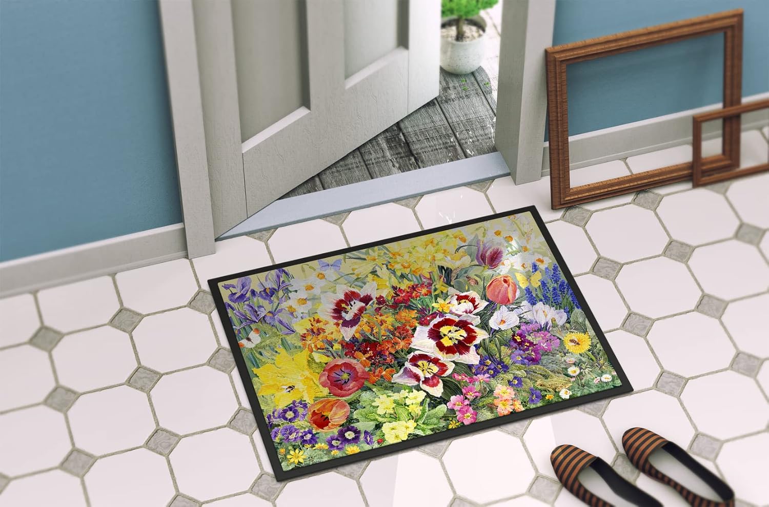 Caroline's Treasures SASE0954JMAT Spring Floral by Anne Searle Doormat 24x36 Front Door Mat Indoor Outdoor Rugs for Entryway, Non Slip Washable Low Pile, 24H X 36W