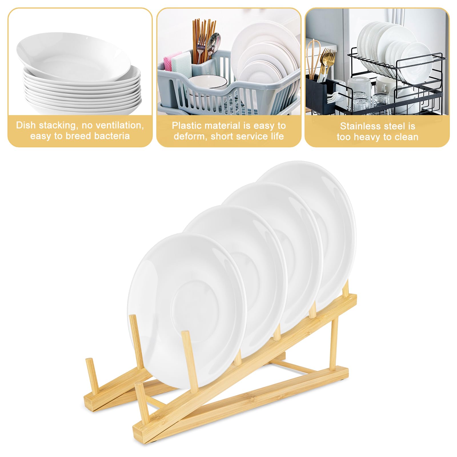 Lot de 6 supports d'assiettes en bois pour présentation, égouttoir à vaisselle à 5 niveaux, organisateur d'armoire, présentoirs pour livres, œuvres d'art, photos, enregistrements, magazines
