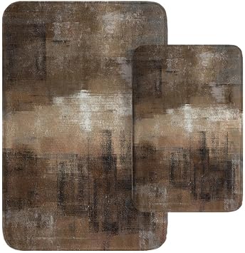 Britimes Modern Abstract Bathroom Rug Mat Set of 2, Brown and Gray Art Washable Cover Floor Rug Carpets Floor Bath Mat Bathroom Decorations 16x24 and 20x32 Inches