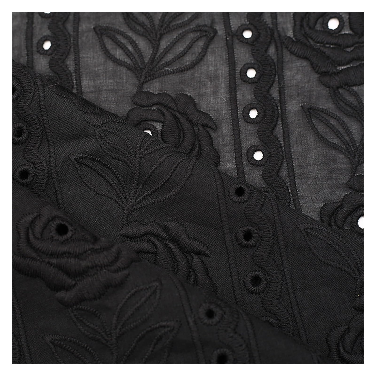 Tela Algodon Tela de Ropa Bricolaje Hecha a Mano con Bordado Pesado Rosa Amarilla algodón francés for Vestido Boda Tela diseñador para Manualidades, Acolchados(Black)