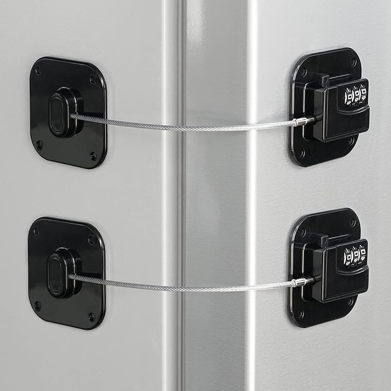 Refrigerator Lock, Heavy Duty Fridge Lock, Combination Lock for Refrigerator Cabinets, Drawers, Safety, Easy Install No Keys Needed (Black-2Pack)
