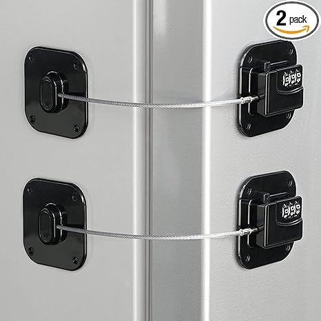 Refrigerator Lock, Heavy Duty Fridge Lock, Combination Lock for Refrigerator Cabinets, Drawers, Safety, Easy Install No Keys Needed (Black-2Pack)