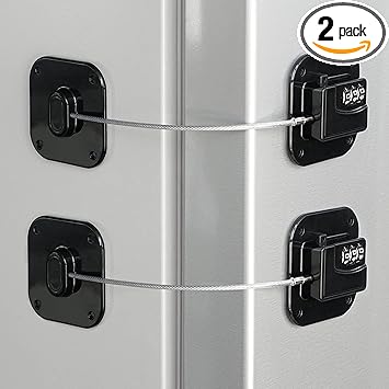 Refrigerator Lock, Heavy Duty Fridge Lock, Combination Lock for Refrigerator Cabinets, Drawers, Safety, Easy Install No Keys Needed (Black-2Pack)
