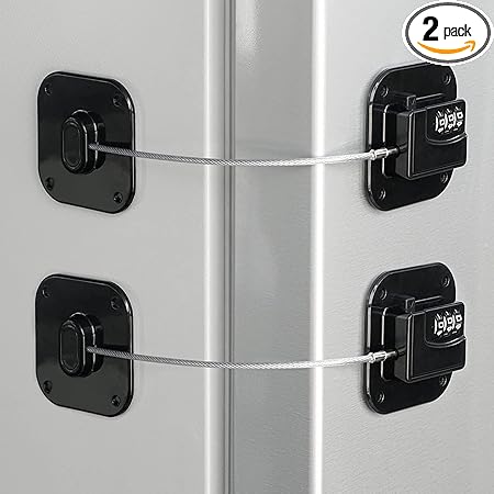 Refrigerator Lock, Heavy Duty Fridge Lock, Combination Lock for Refrigerator Cabinets, Drawers, Safety, Easy Install No Keys Needed (Black-2Pack)