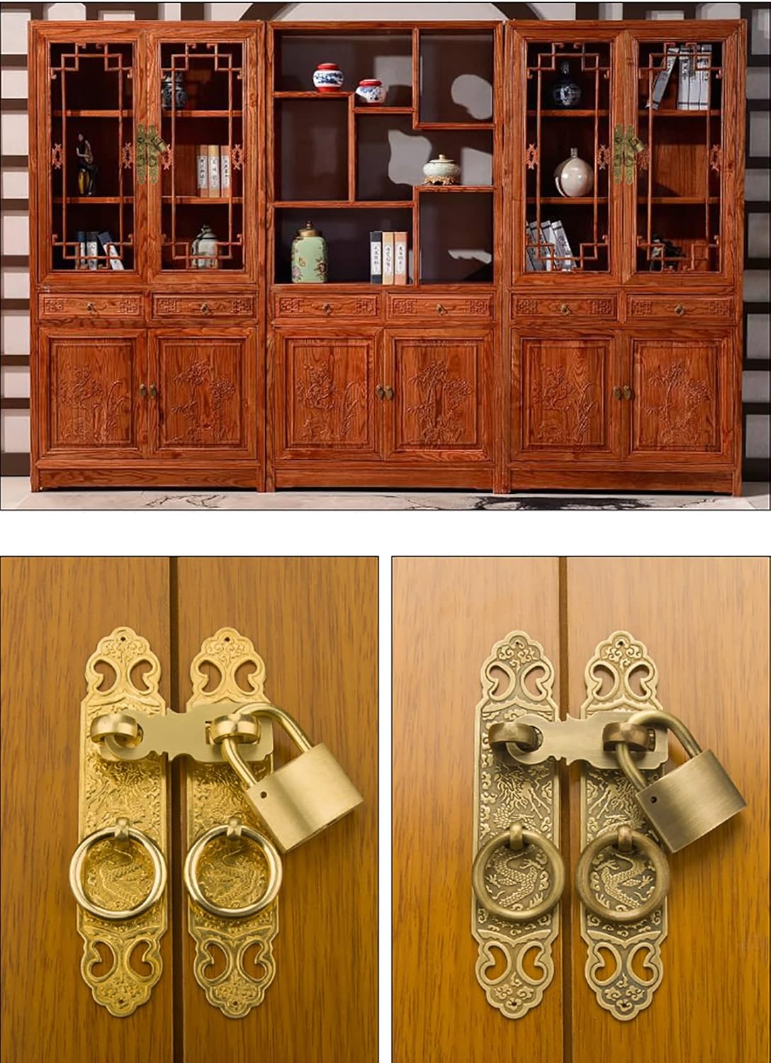 ヴィンテージ家具キャビネット取っ手 食器棚扉 キャビネット引き出し用 真鍮取っ手 クラシック純銅ハンドル ロックとネジ付き 真鍮||