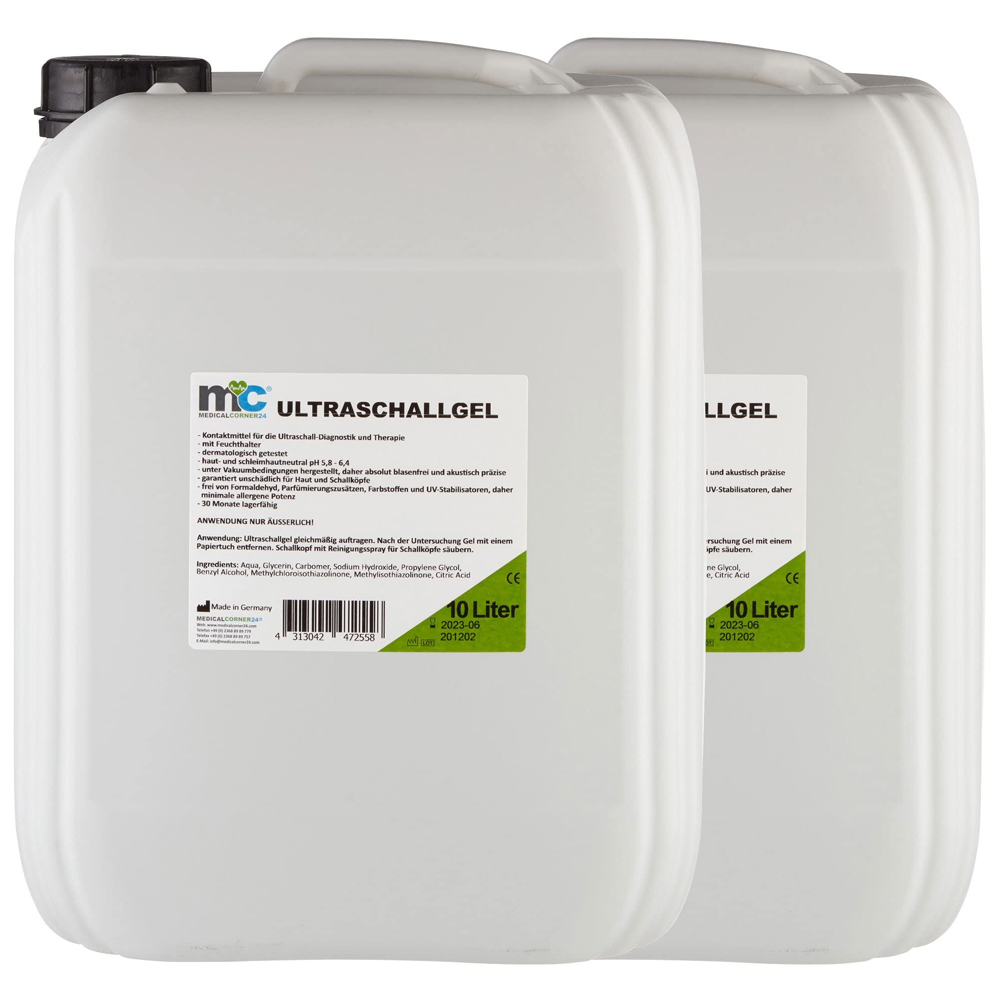 Medicalcorner24 Ultraschallgel 2x 10kg Kanister, Kontaktgel 20kg, Leitgel, Übertragungsgel