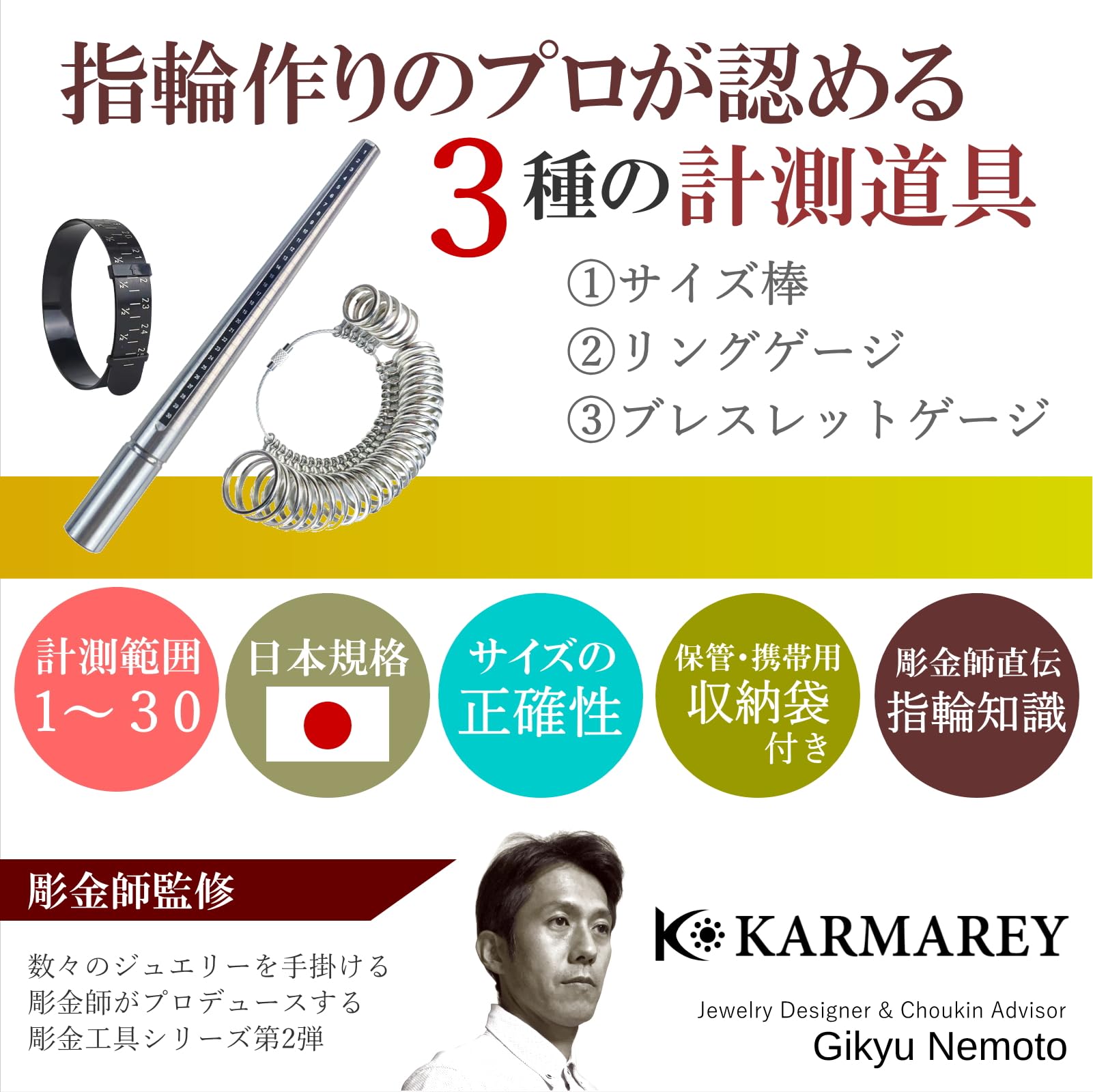 Amazon.co.jp: KARMAREY 指輪 計測＆変形直し 彫金 工具 5点セット