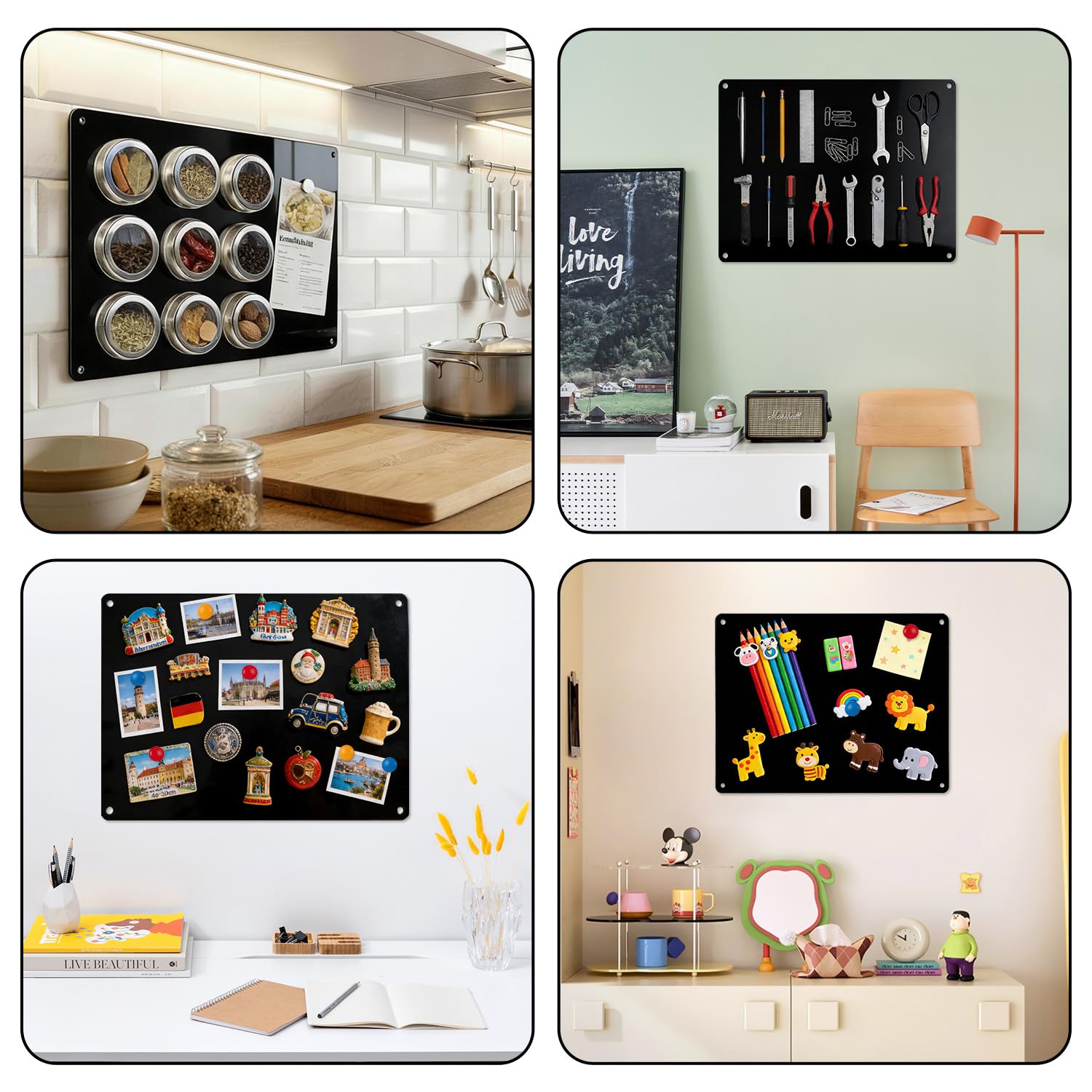 Lot de 2 Tableau Magnétique Mural, 43 x 30cm Plaque Aimantée pour Magnets, Tableau Aimanté Mural pour Aimants et Notes, Autocollant pour Bureau, Cuisine, Réfrigérateur (Noir)
