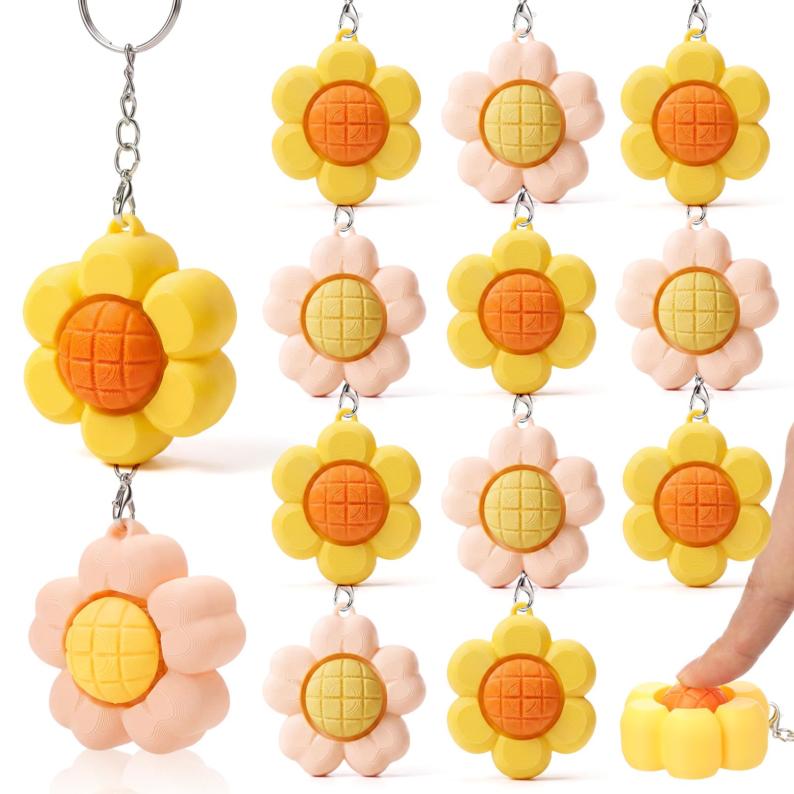 Kenning 12 Pcs Flower Clicker Fidget Keychain Bulk 3D Printed Fidget Toys