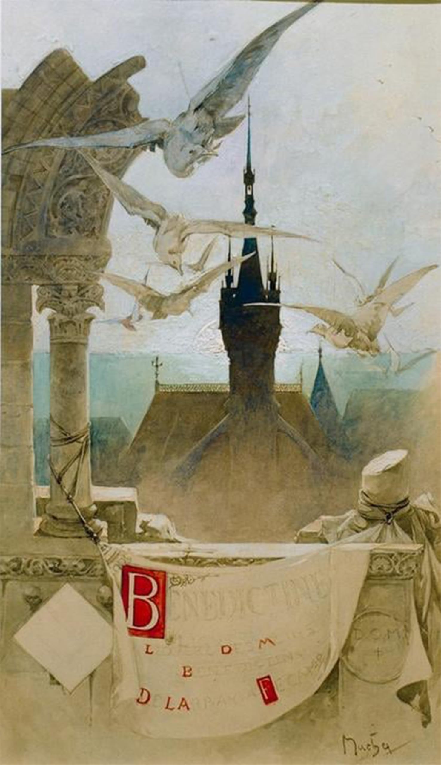 SERENDIPITP Vintage Picture Print on Canvas Wall Art Poster Self Portrait by Alphonse Mucha Artwork Print Poster for Wall Decor 60x90cm