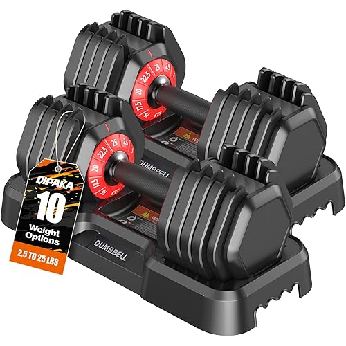 Adjustable Dumbbells Set of 2, Durable Weights Dumbbells Set, 10 in 1/15 in1 Free Weights Set with Anti-Slip Grip, Fast Adjust Gym Equipment Space Saving for Home Strength Training